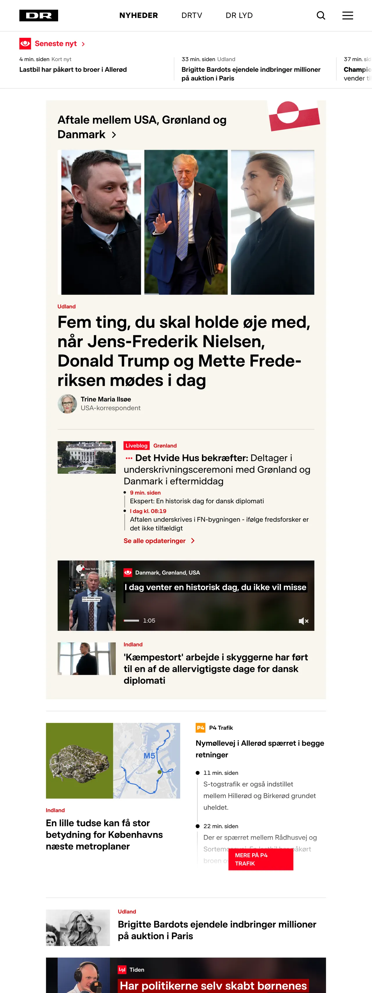 Screenshot of the DR front page