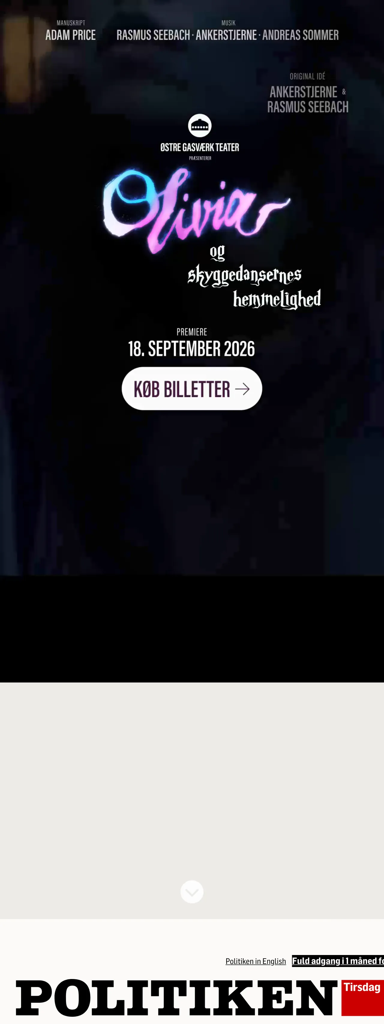 Screenshot of the Politiken front page