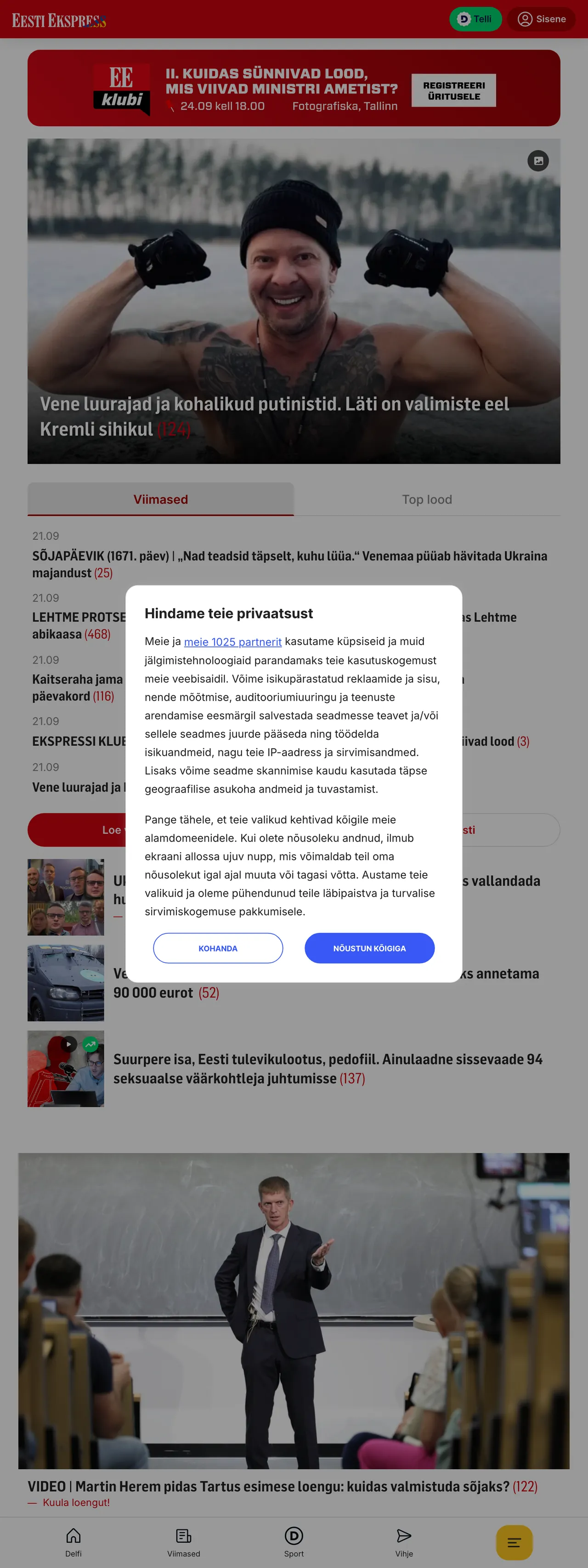 Screenshot of the Eesti Ekspress front page