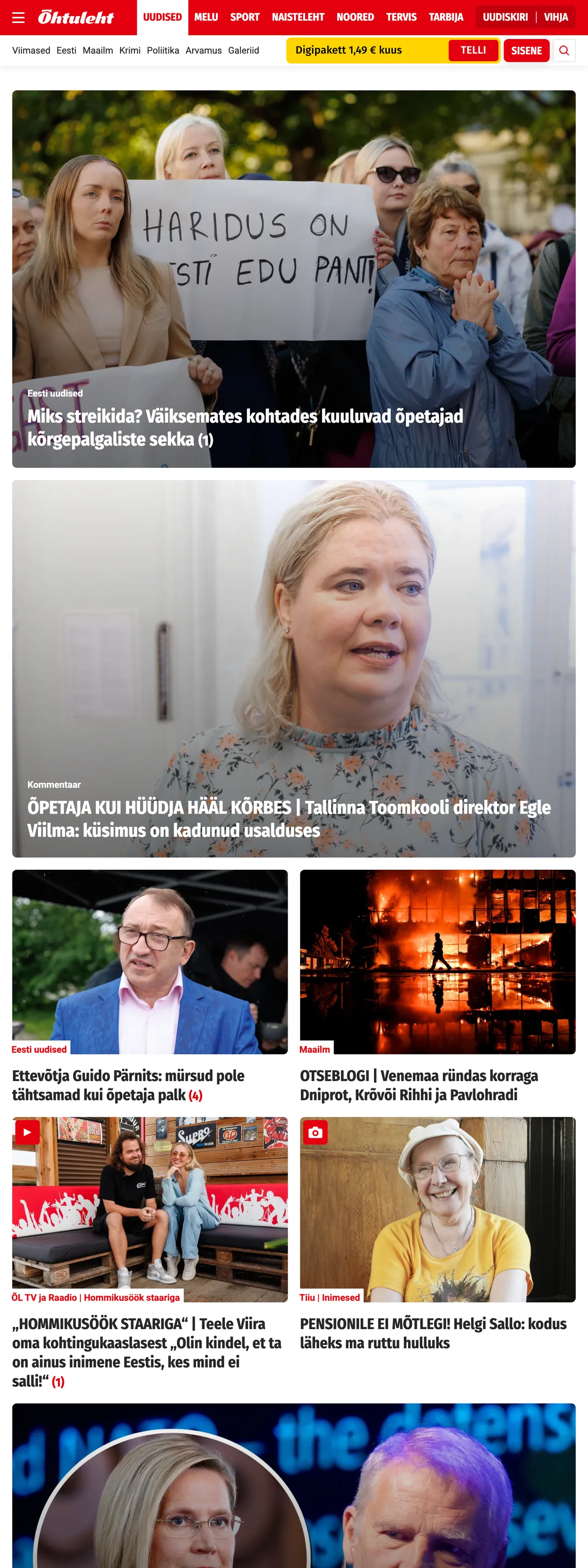 Screenshot of the Õhtuleht front page