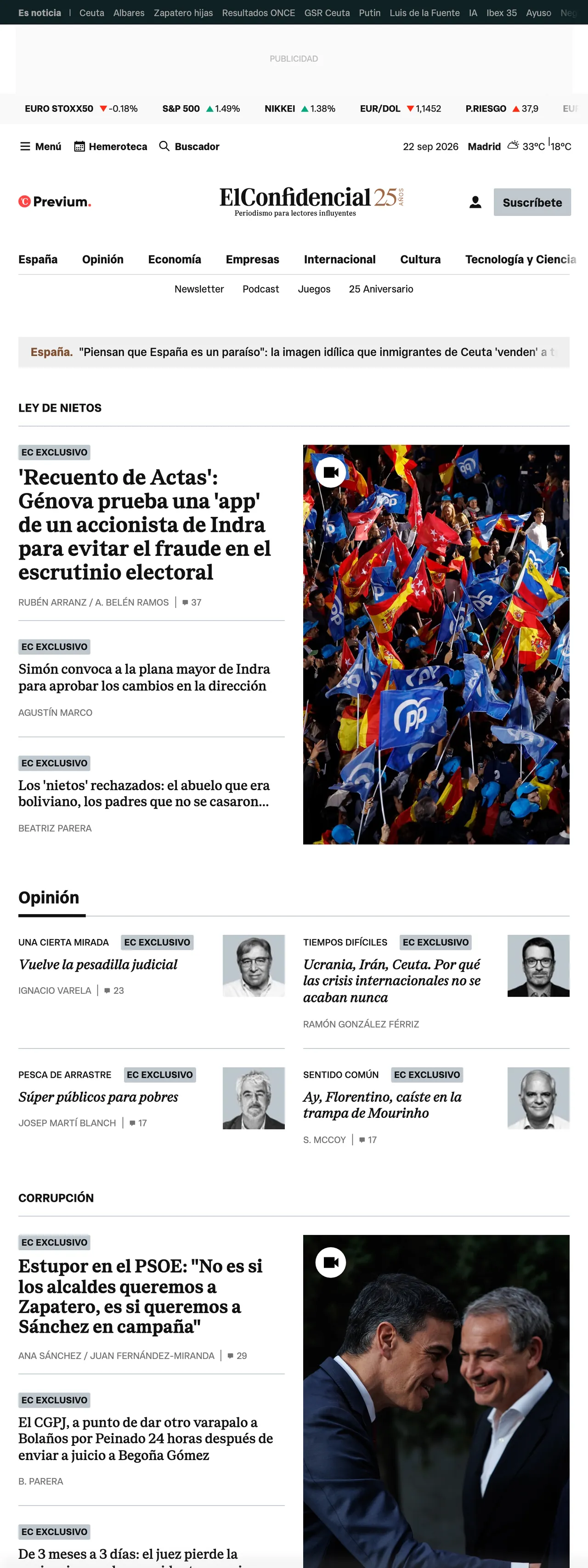 Screenshot of the El Confidencial front page