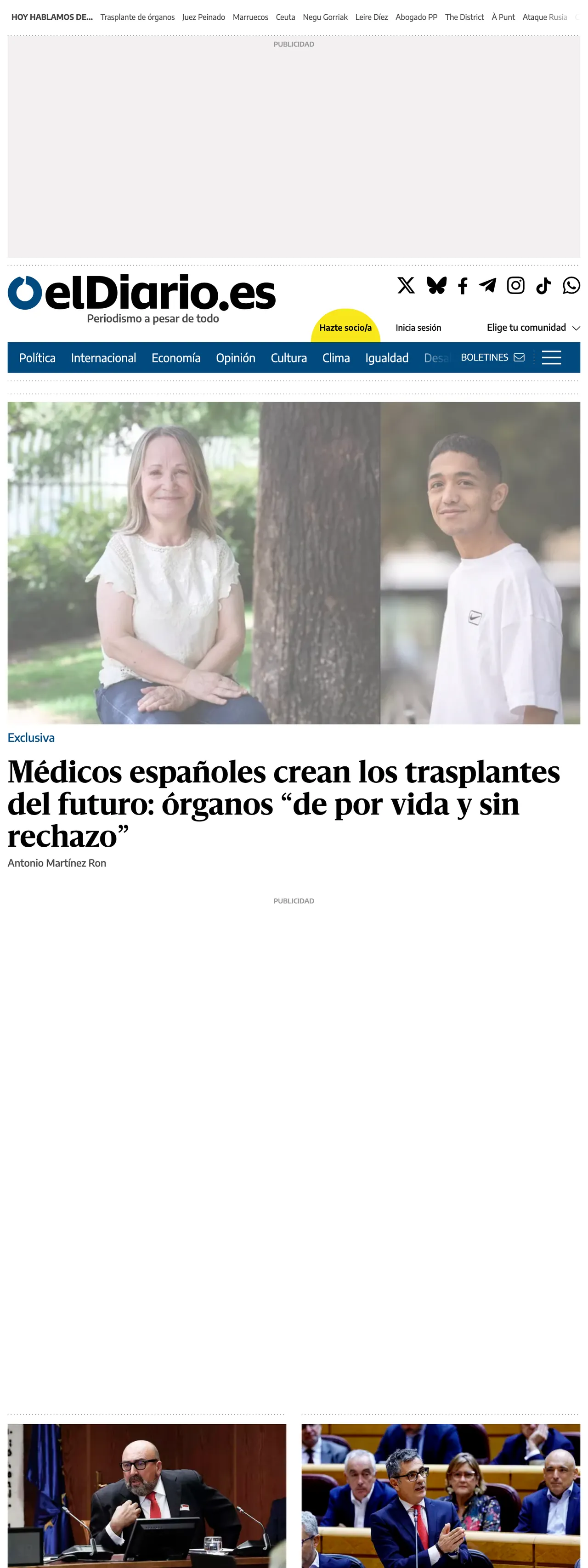 Screenshot of the elDiario.es front page
