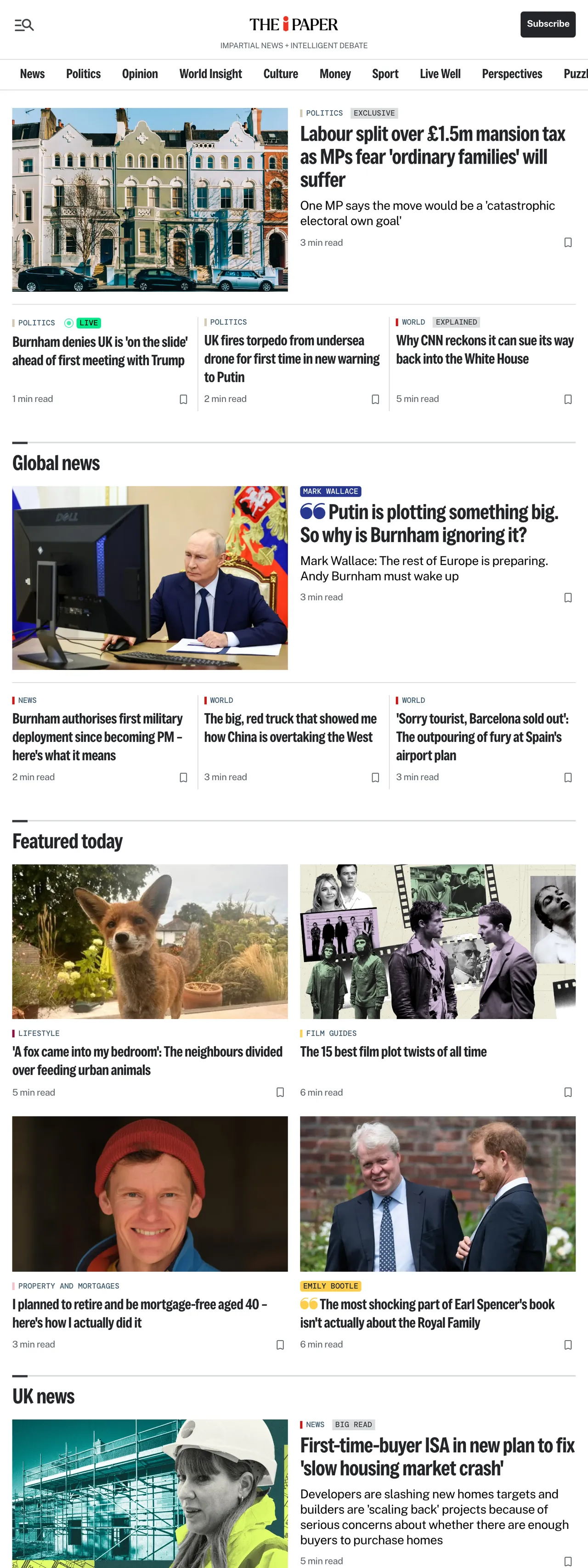 Screenshot of the The i Paper front page