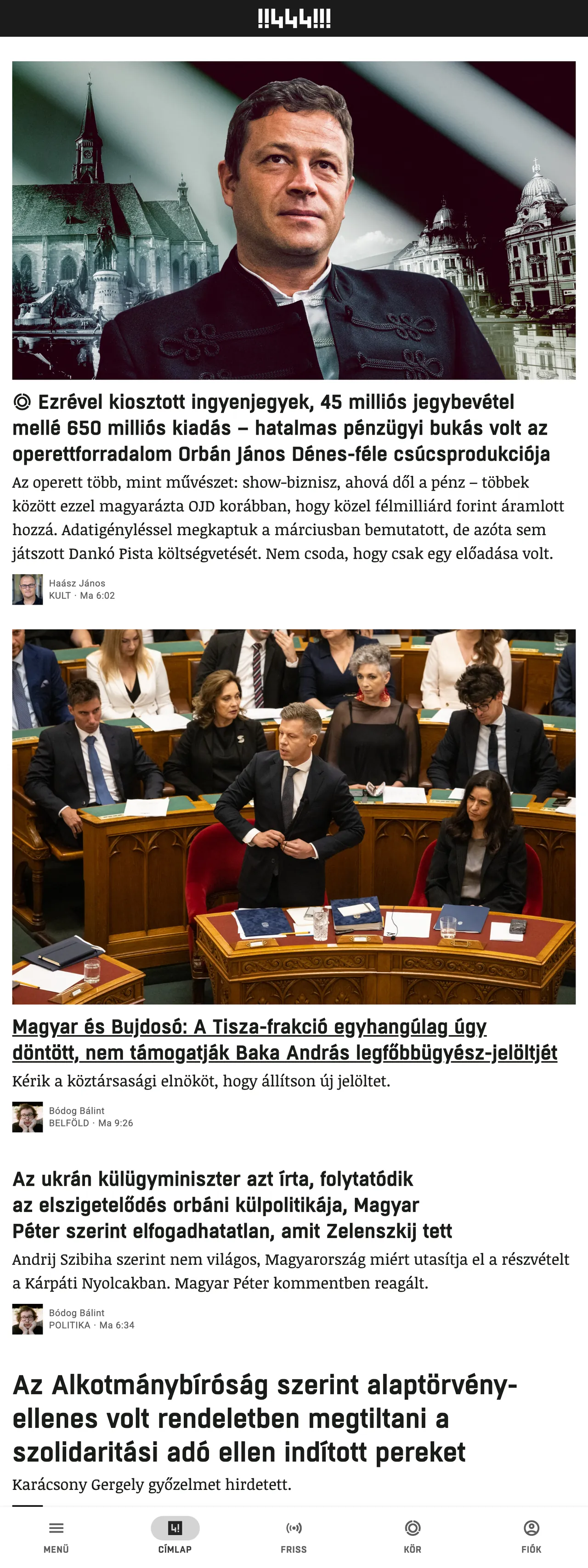 Screenshot of the 444 front page
