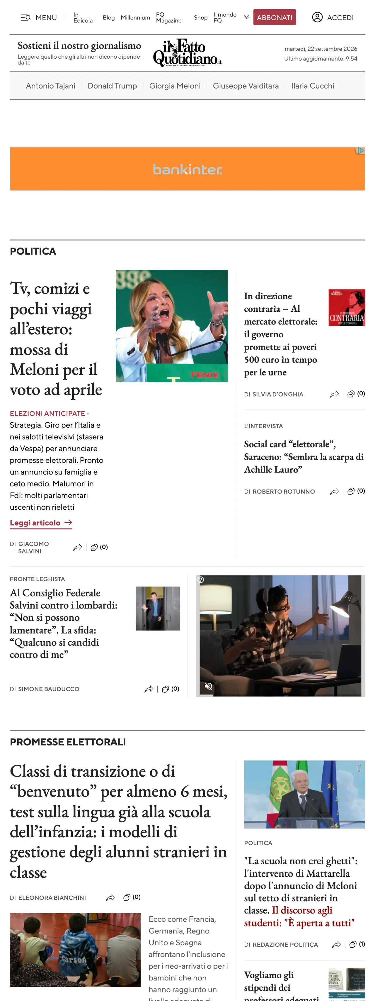 Screenshot of the Il Fatto Quotidiano front page