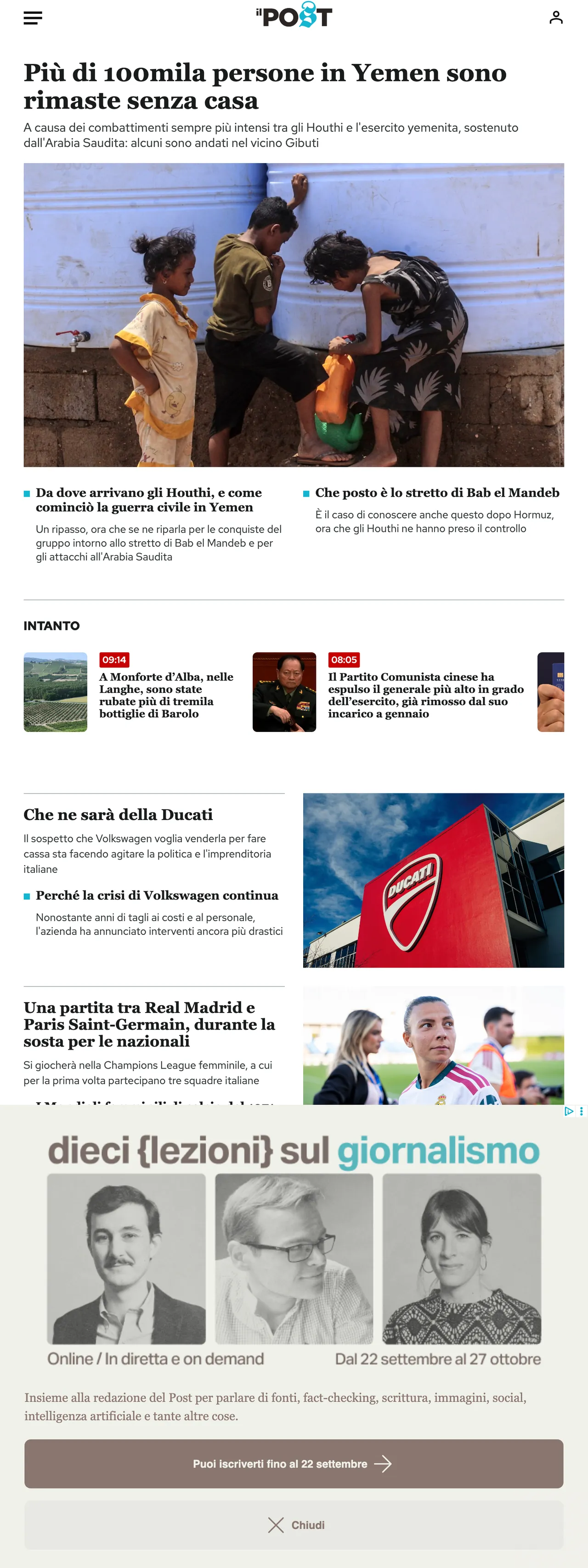 Screenshot of the Il Post front page