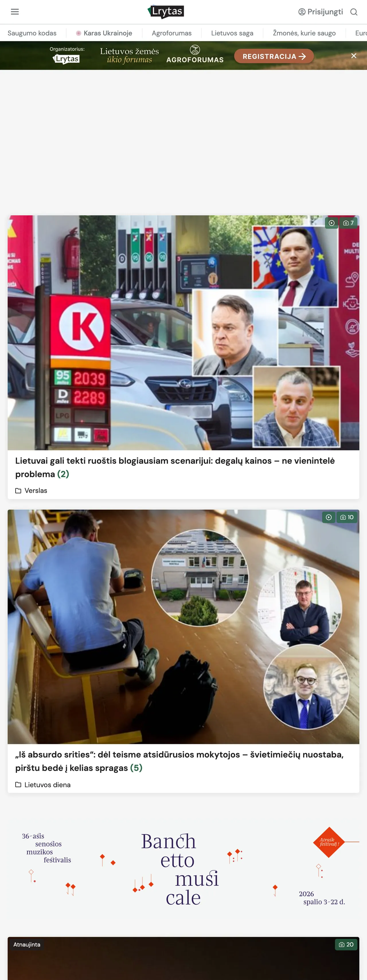 Screenshot of the Lrytas front page