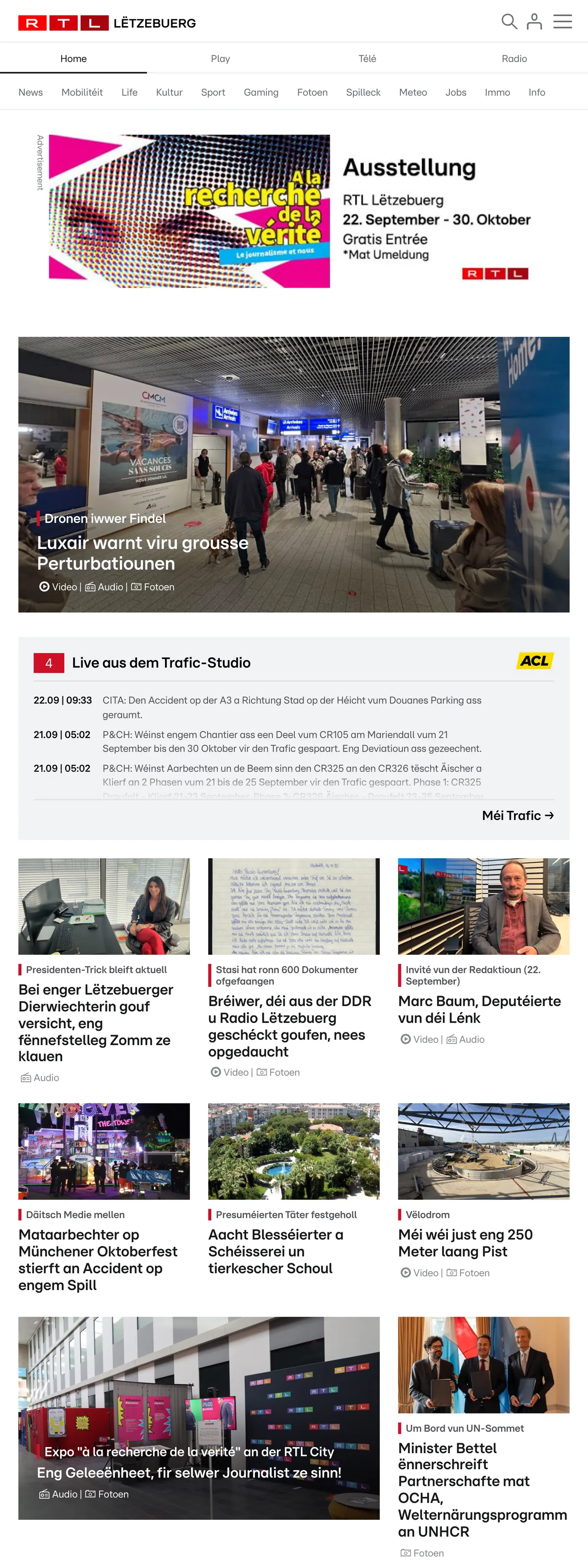 Screenshot of the RTL Lëtzebuerg front page