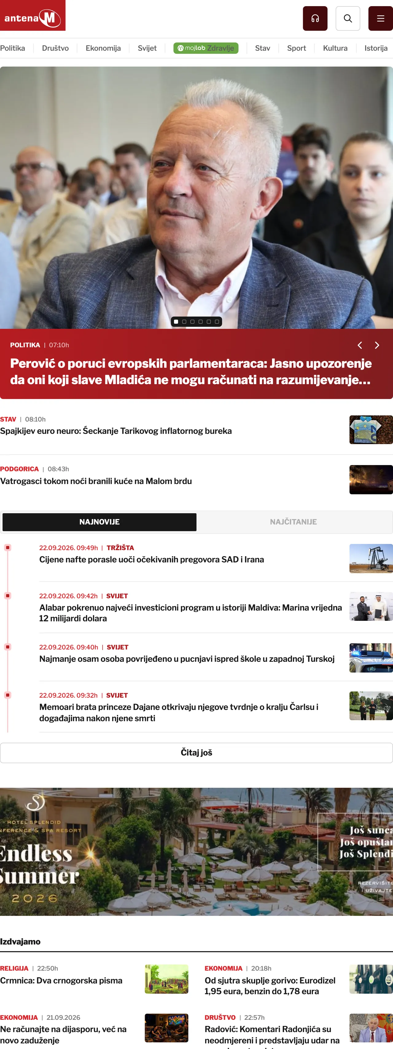 Screenshot of the Antena M front page