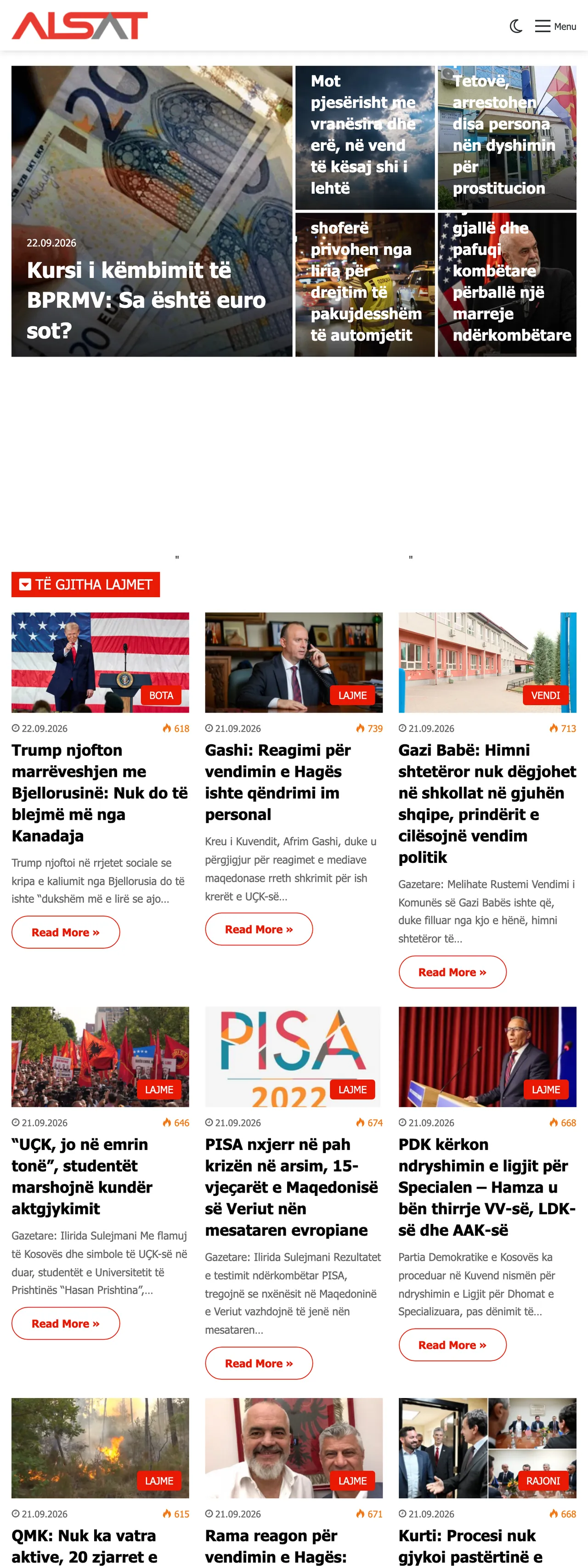 Screenshot of the ALSAT front page
