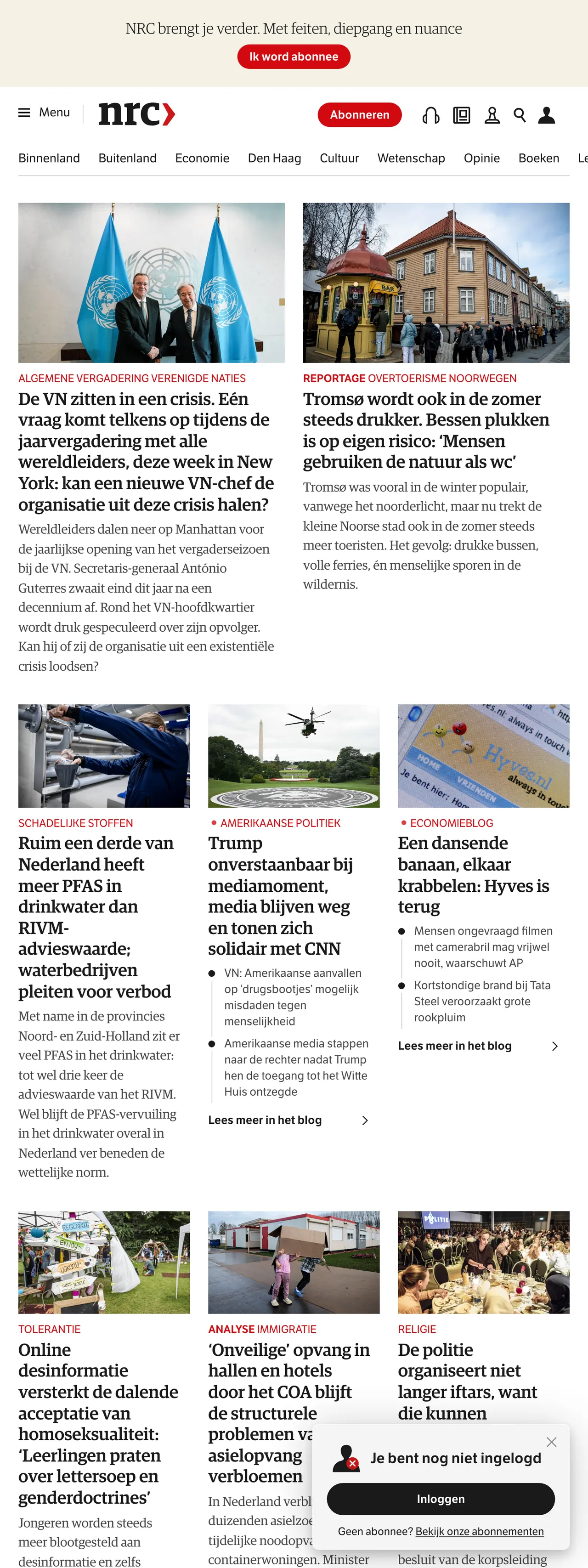 Screenshot of the NRC front page