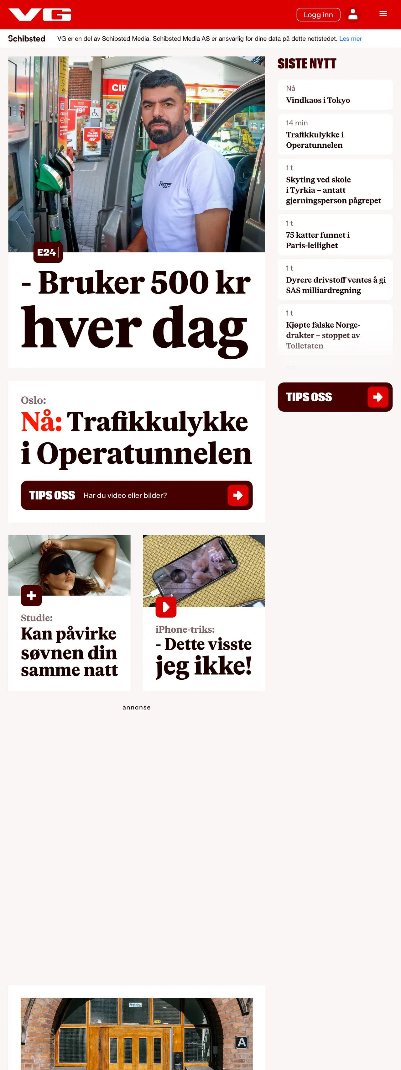 Screenshot of the VG front page