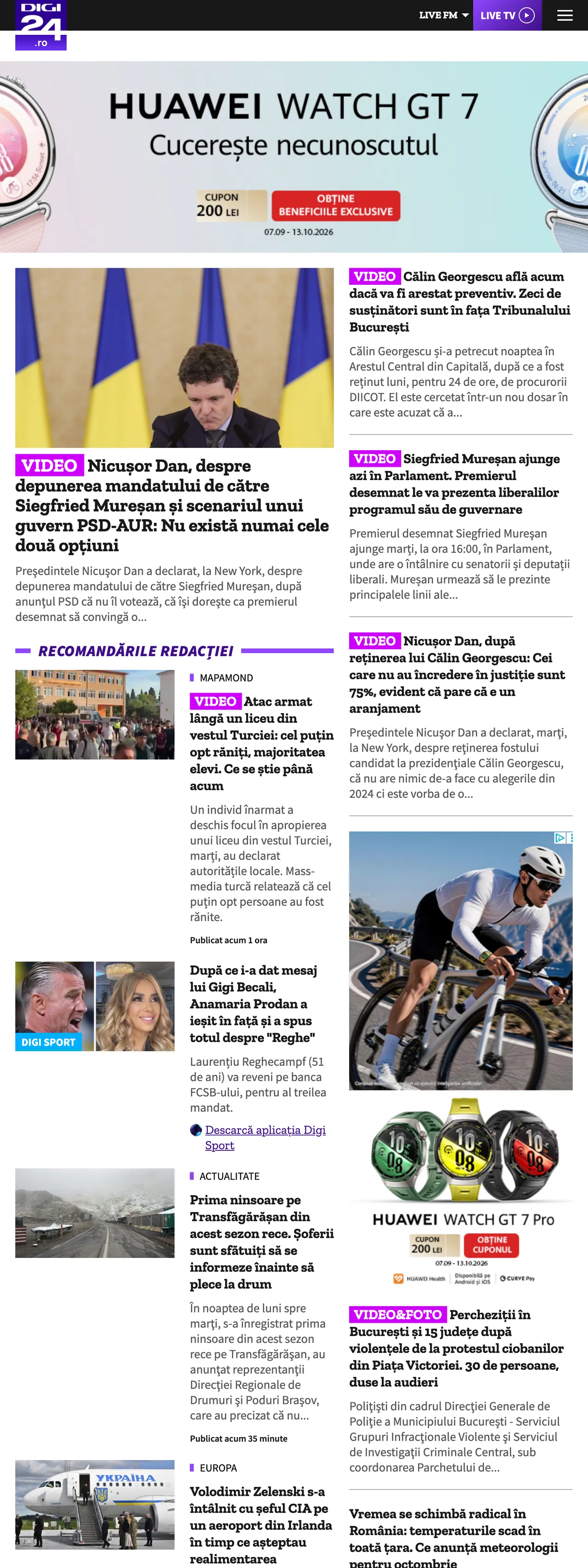 Screenshot of the Digi24 front page
