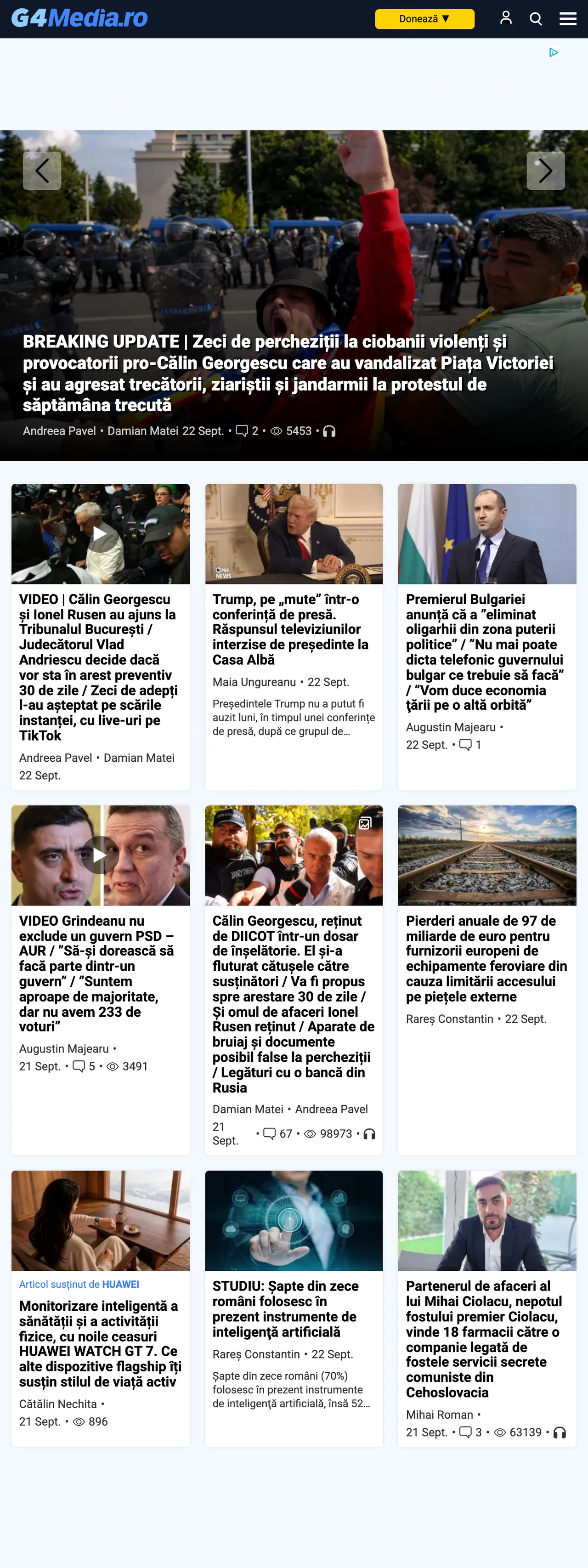 Screenshot of the G4Media front page
