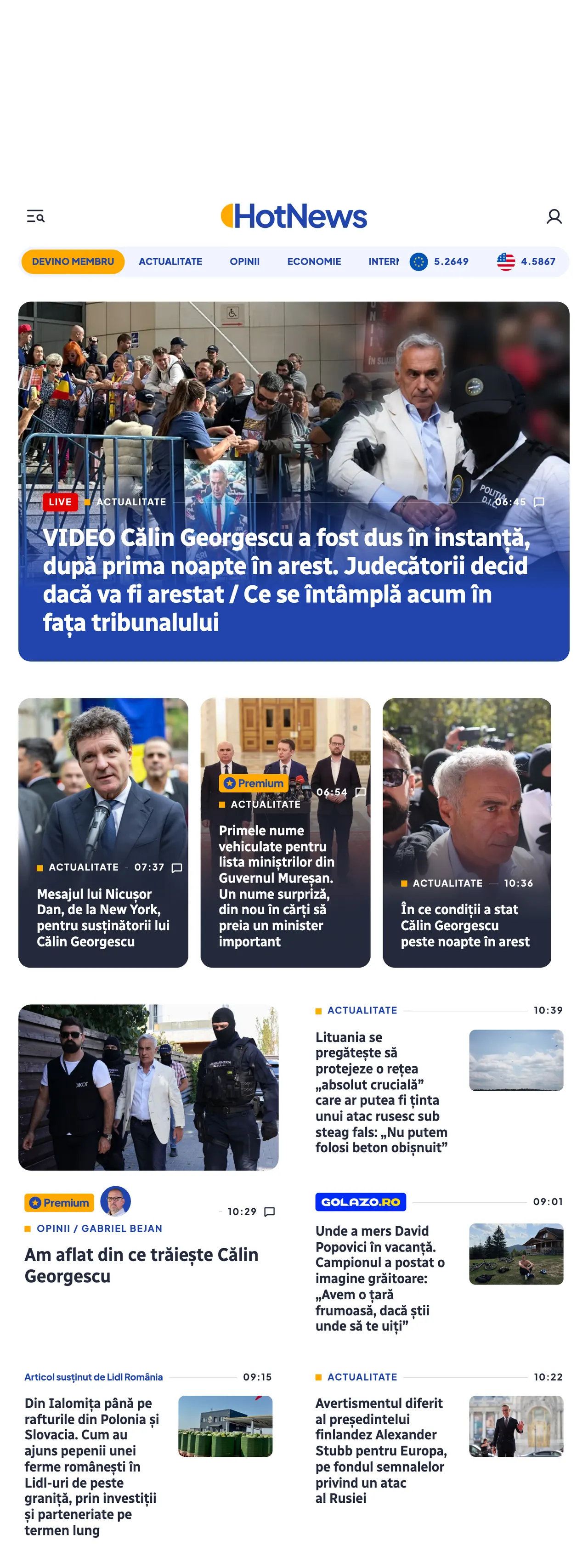 Screenshot of the HotNews.ro front page