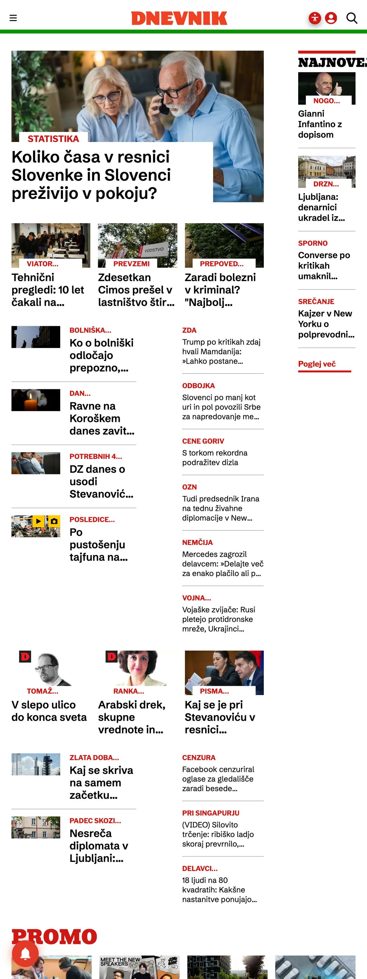 Screenshot of the Dnevnik front page