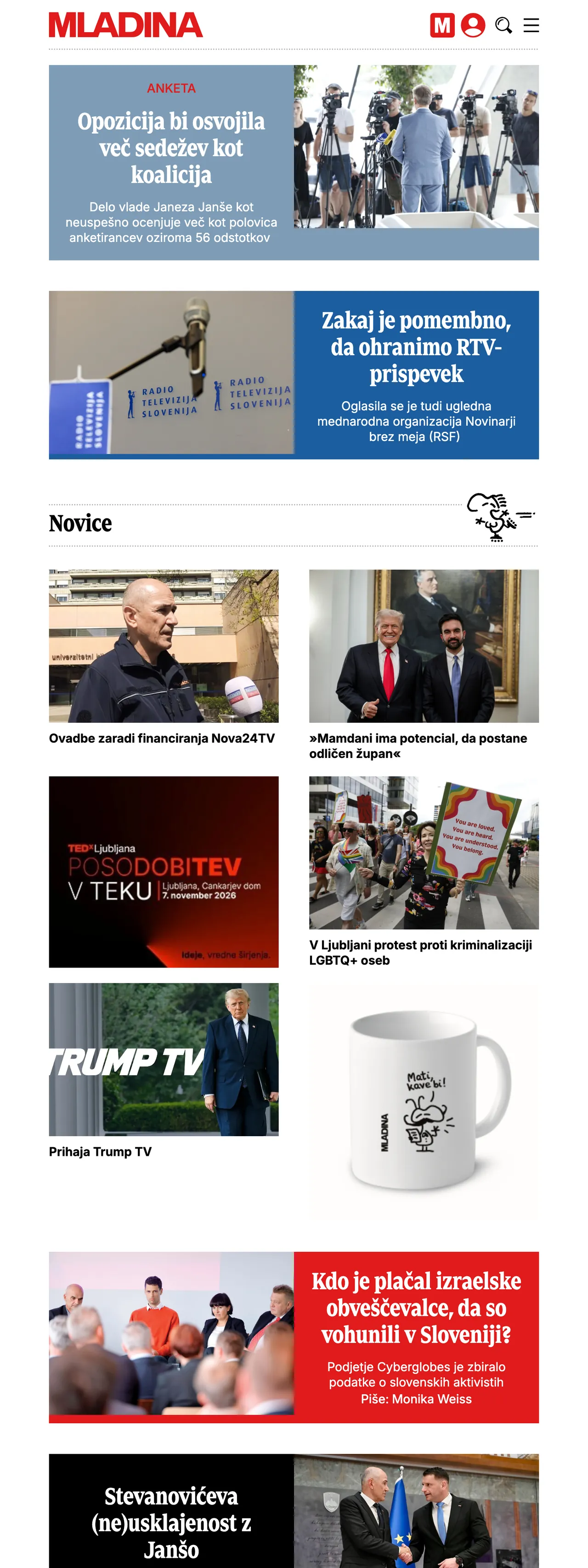 Screenshot of the Mladina front page