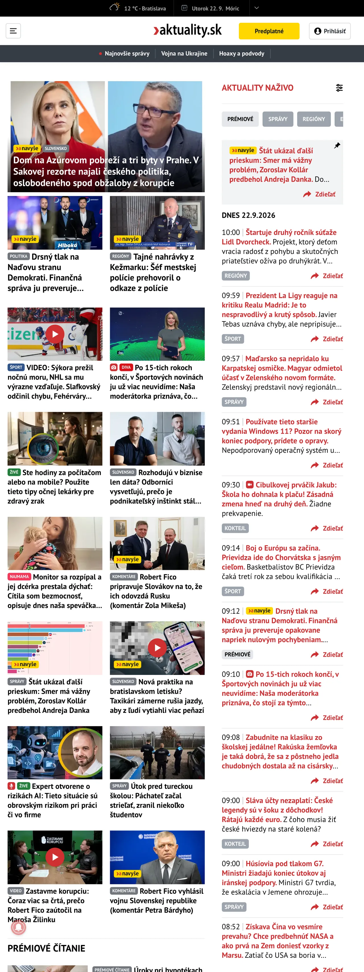Screenshot of the Aktuality.sk front page