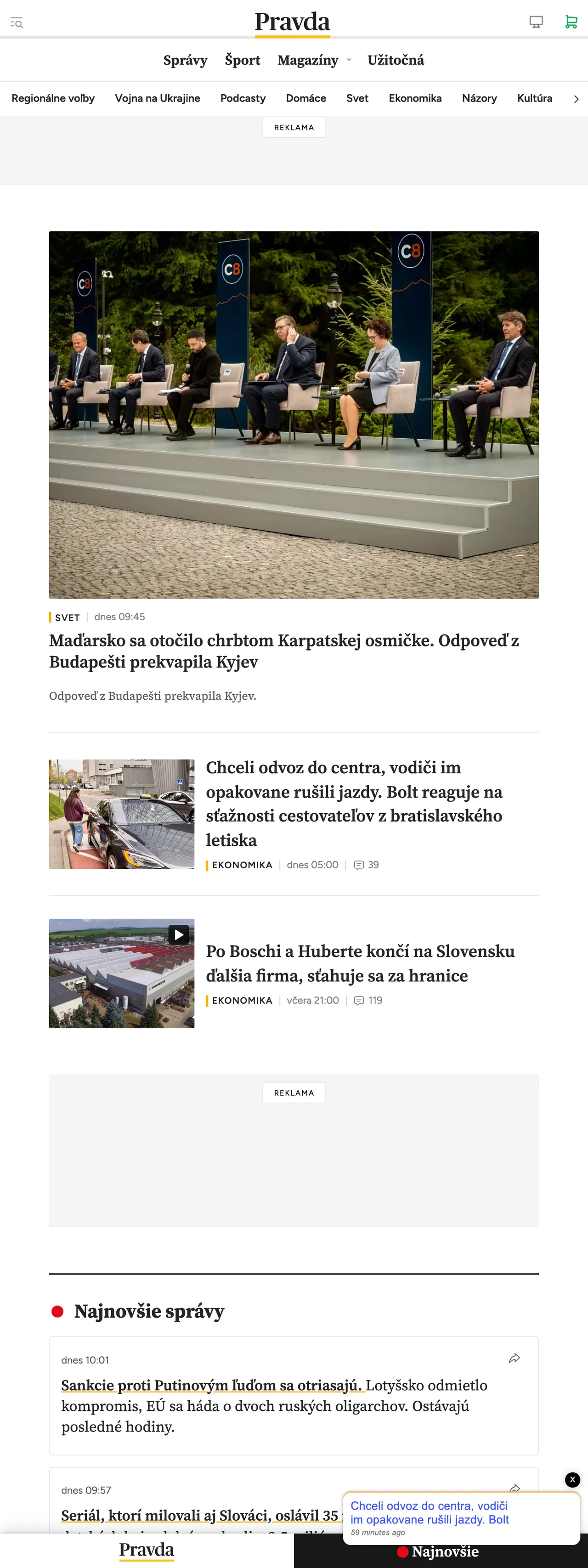 Screenshot of the Pravda front page