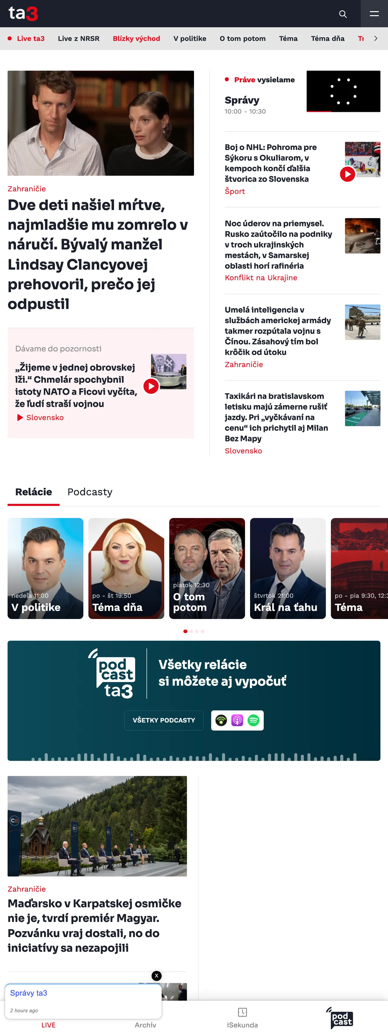 Screenshot of the TA3 front page