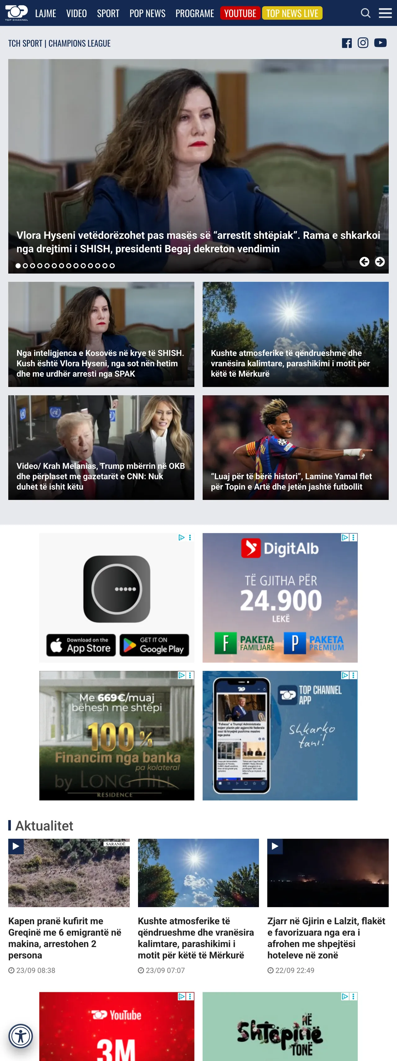 Screenshot of the Top Channel front page