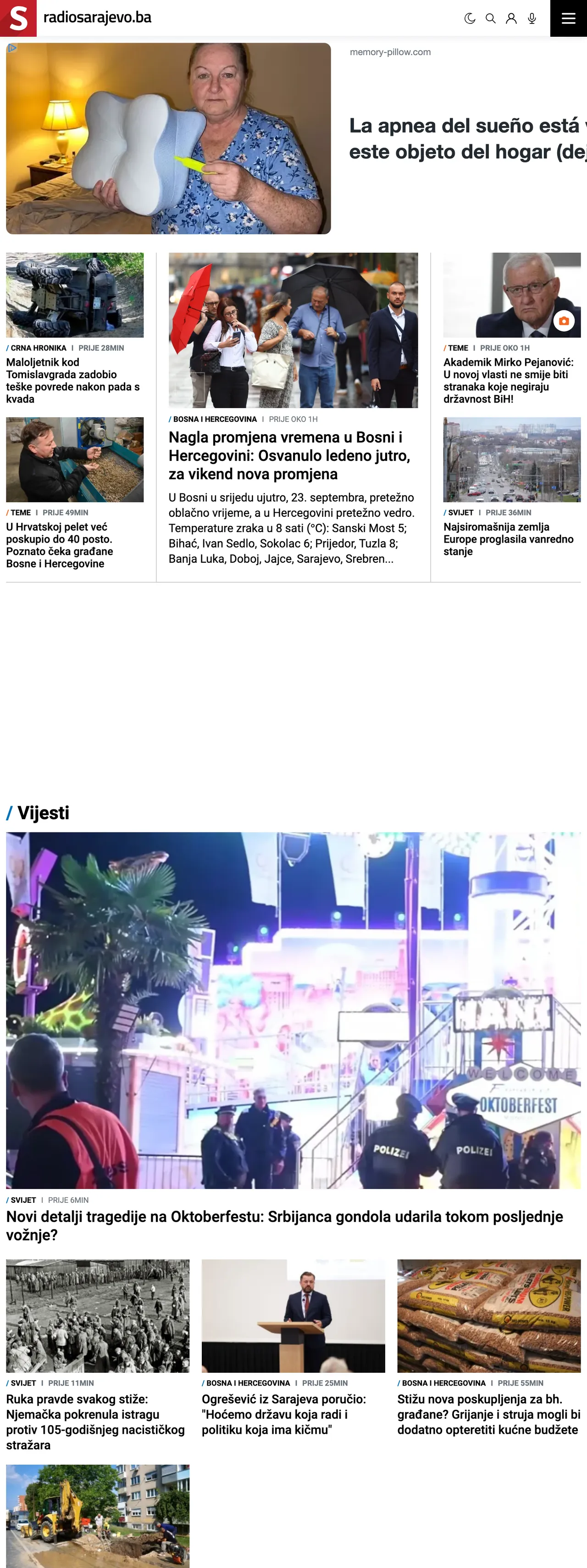 Screenshot of the Radio Sarajevo front page