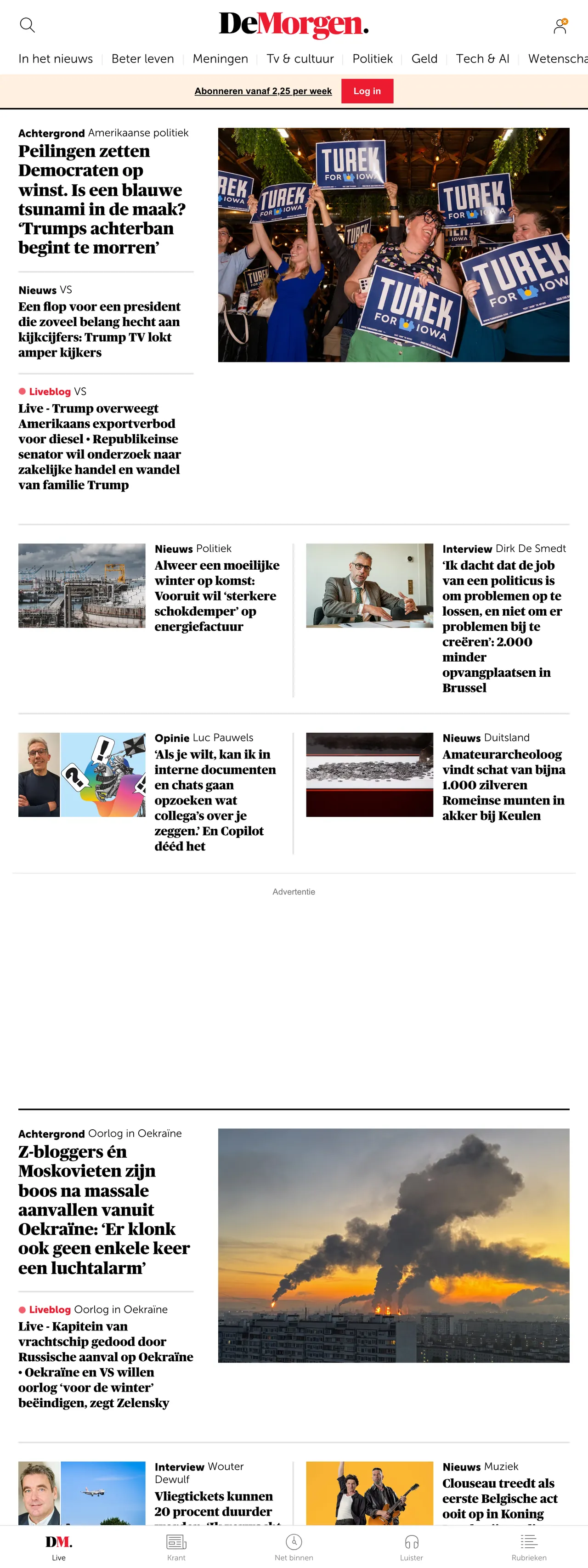Screenshot of the De Morgen front page