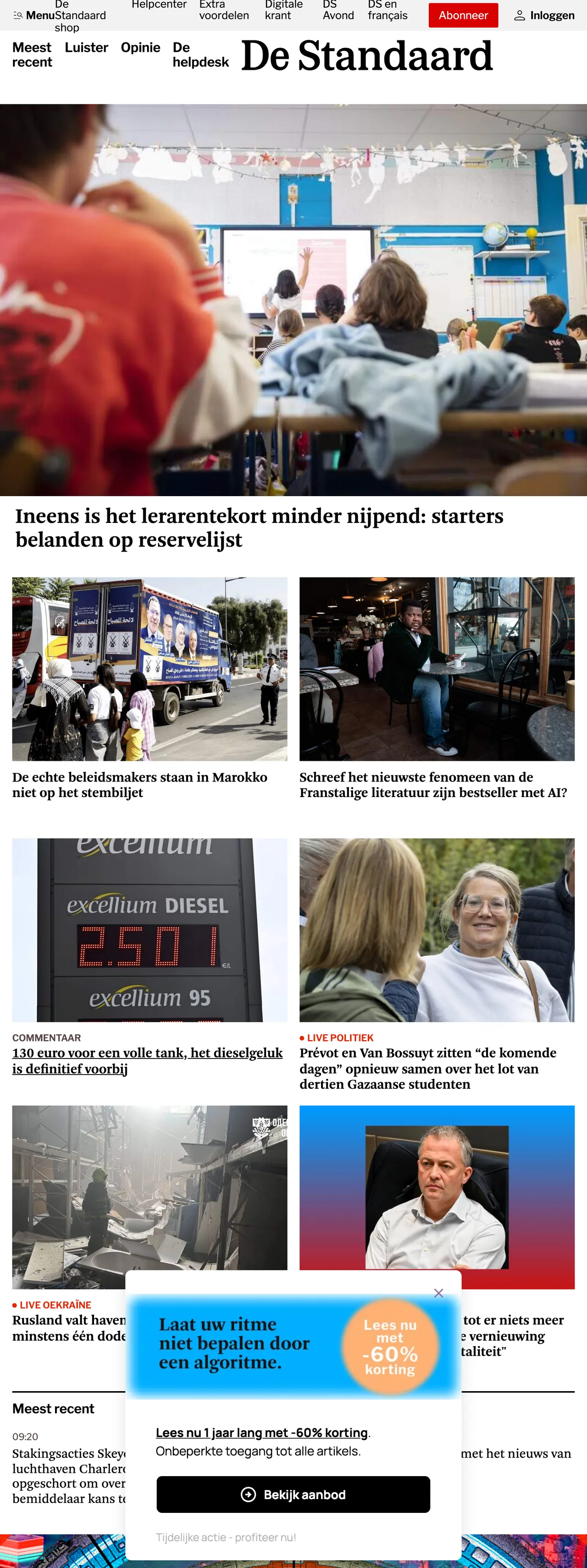 Screenshot of the De Standaard front page