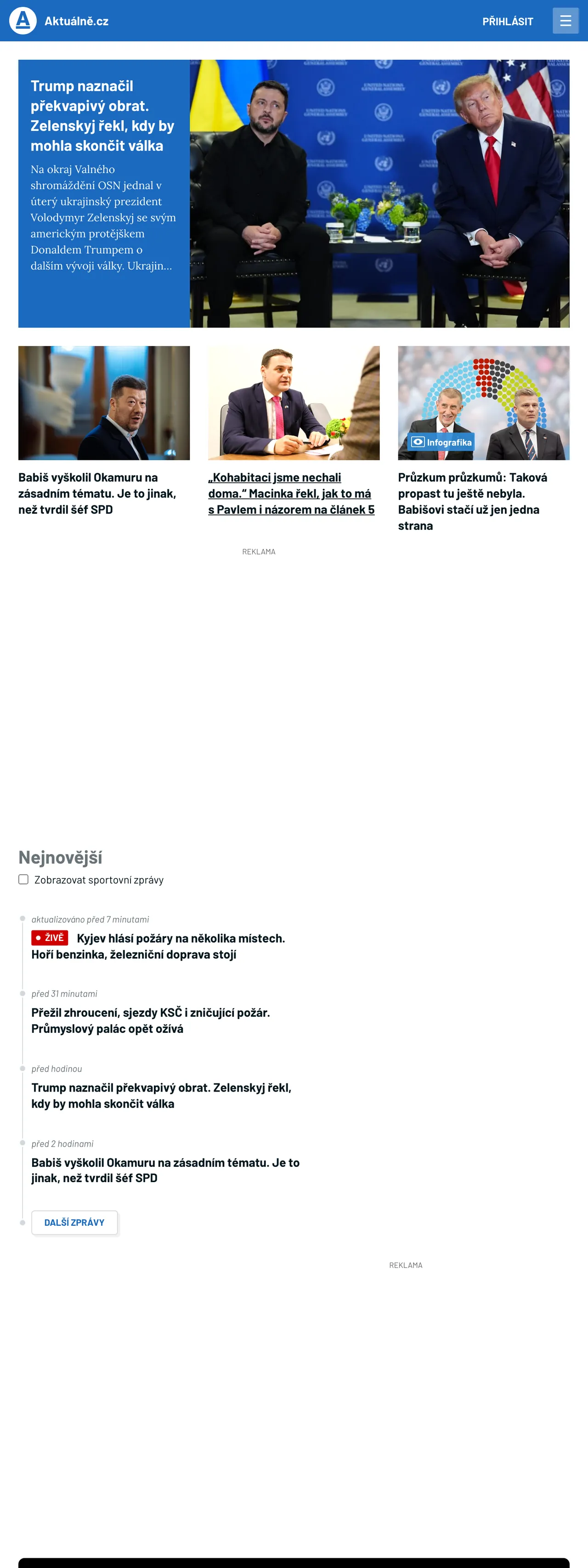 Screenshot of the Aktuálně.cz front page