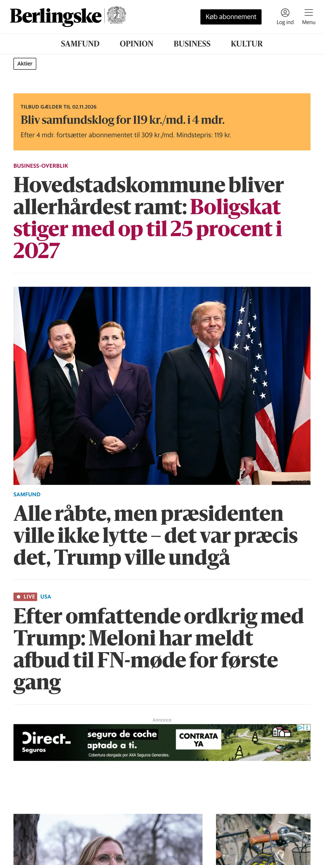 Screenshot of the Berlingske front page