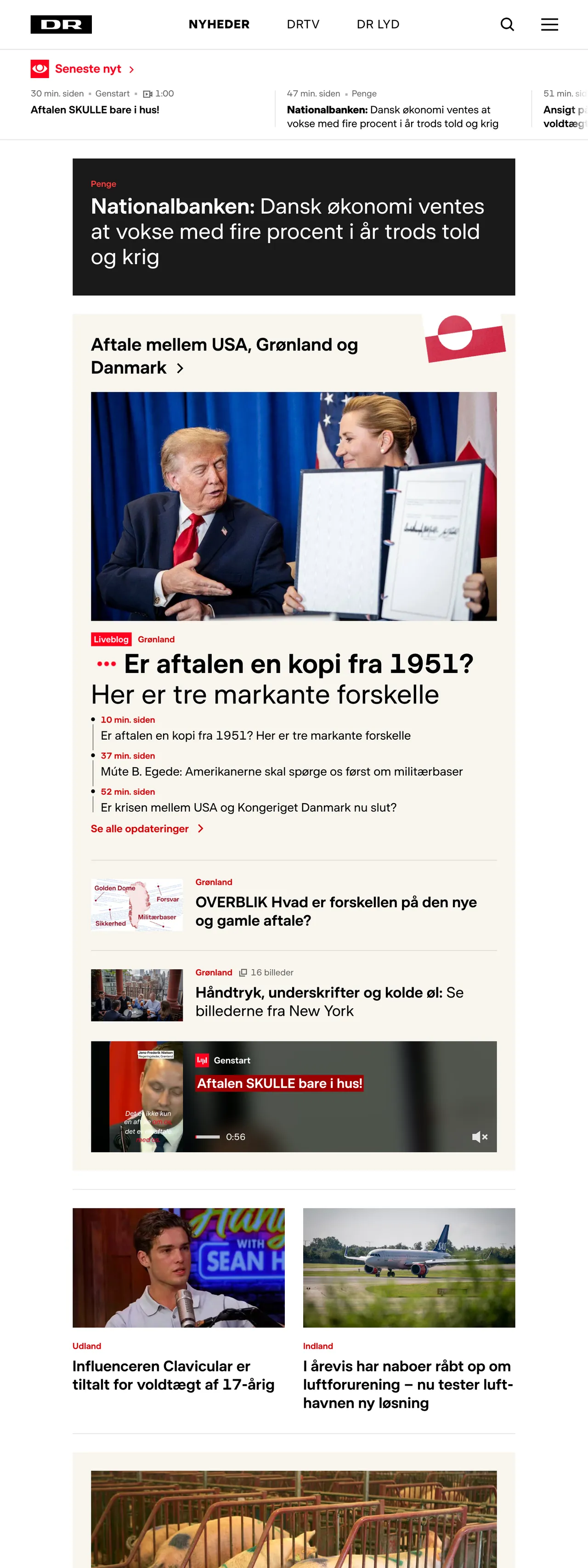 Screenshot of the DR front page