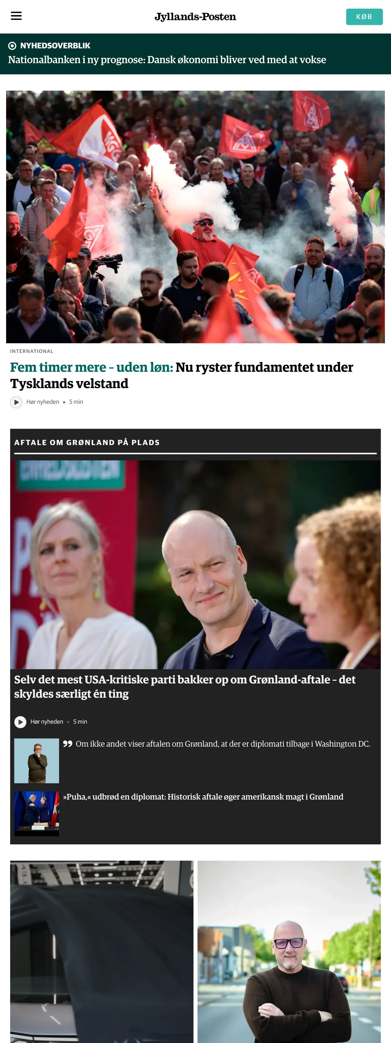 Screenshot of the Jyllands-Posten front page