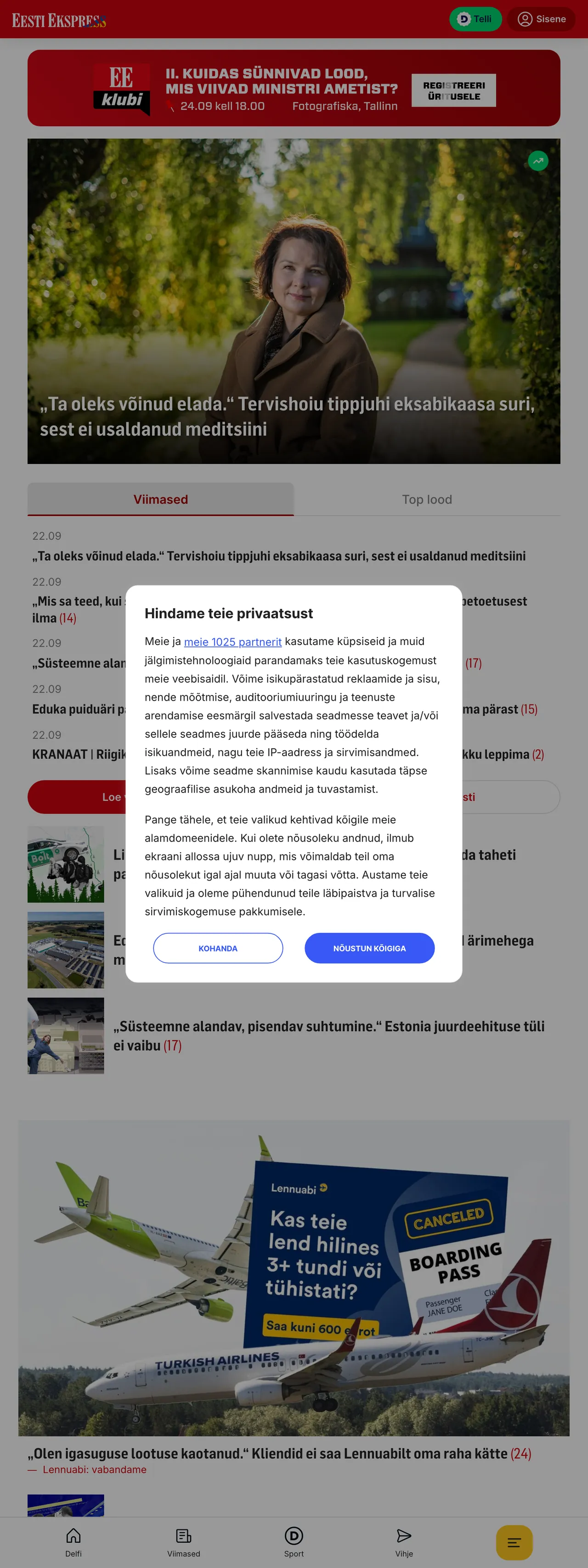Screenshot of the Eesti Ekspress front page