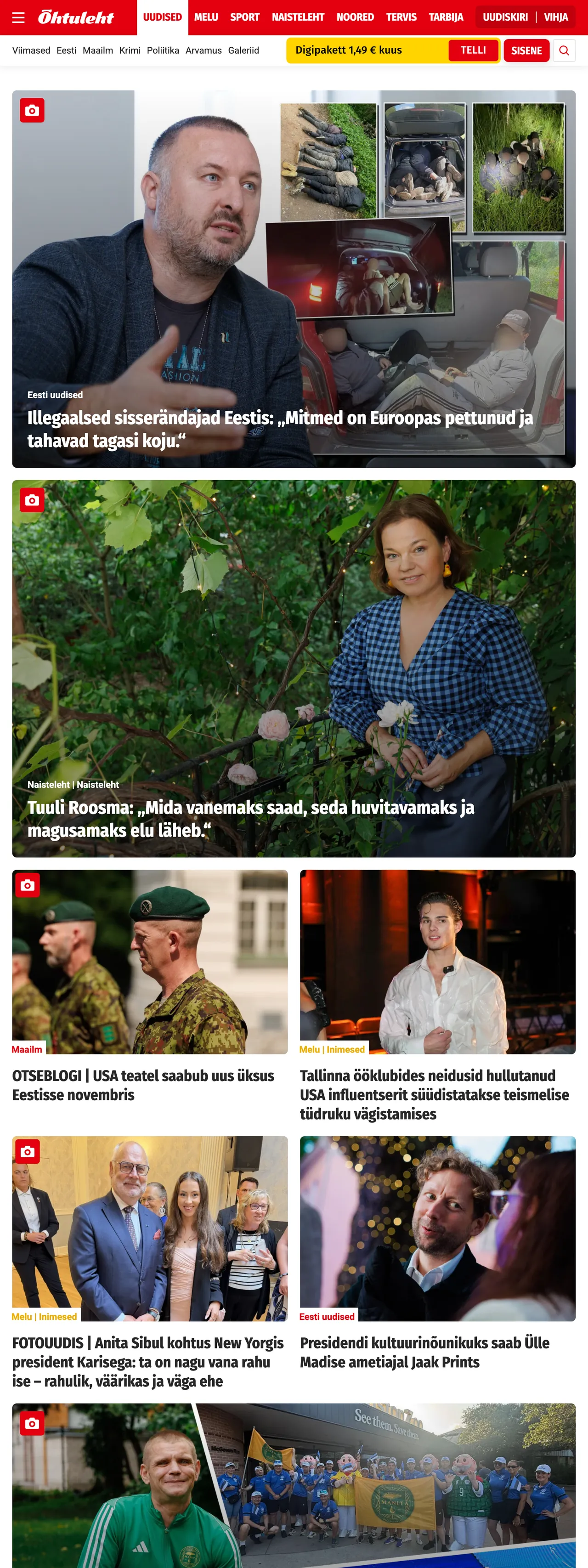 Screenshot of the Õhtuleht front page
