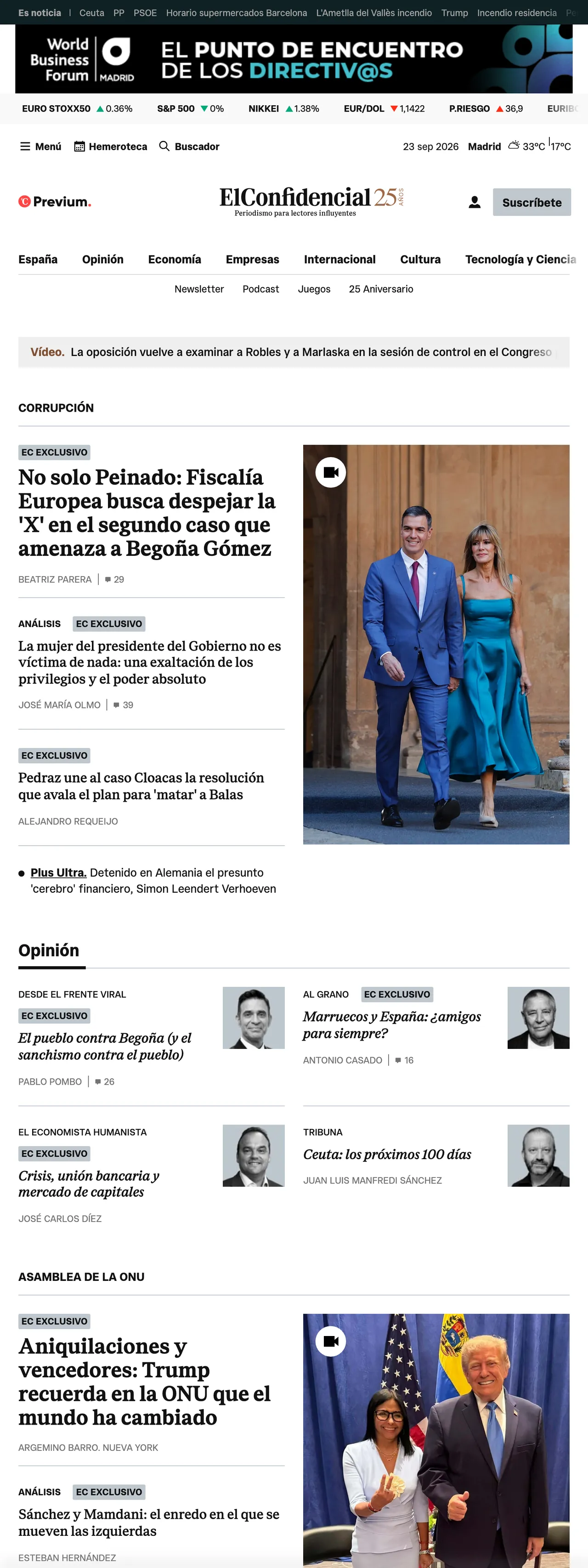Screenshot of the El Confidencial front page