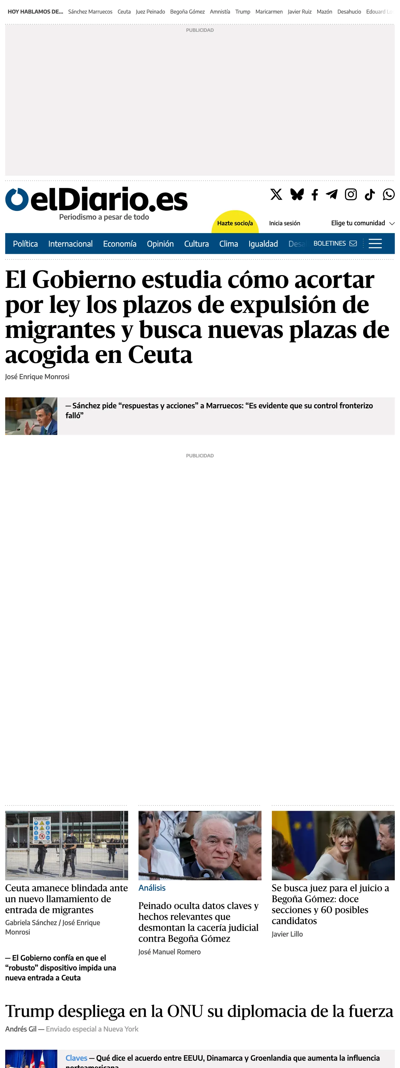 Screenshot of the elDiario.es front page