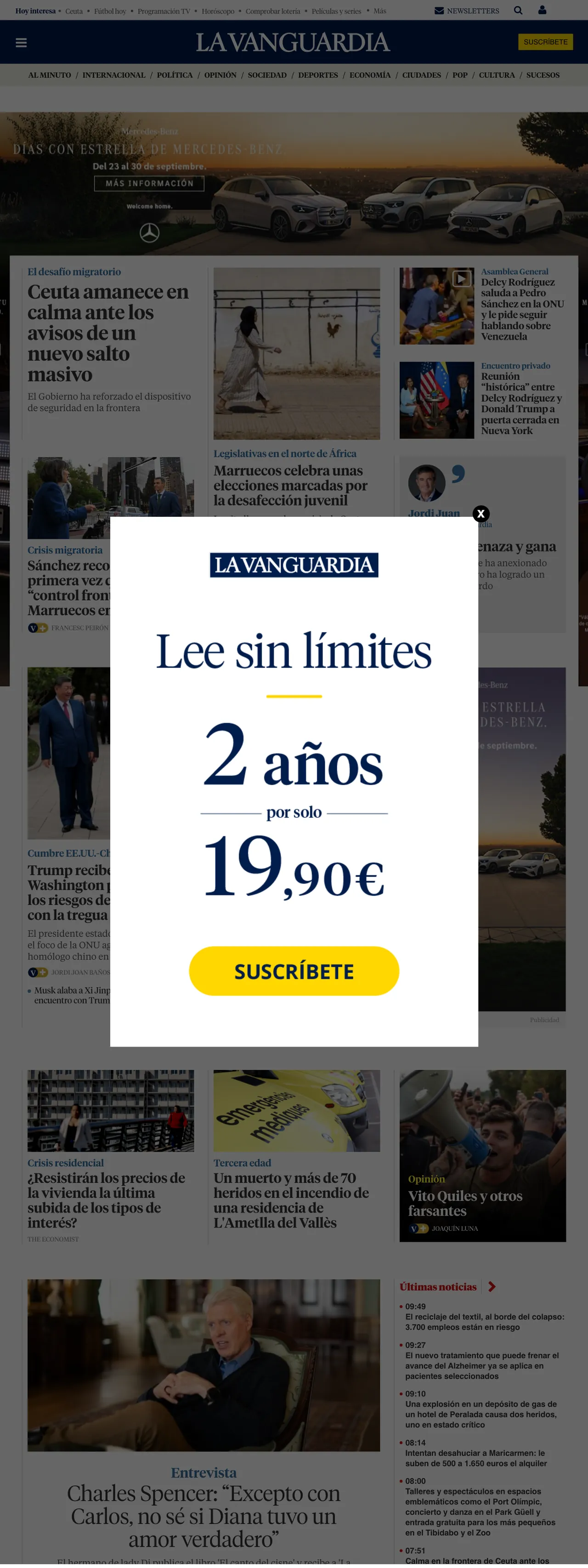 Screenshot of the La Vanguardia front page