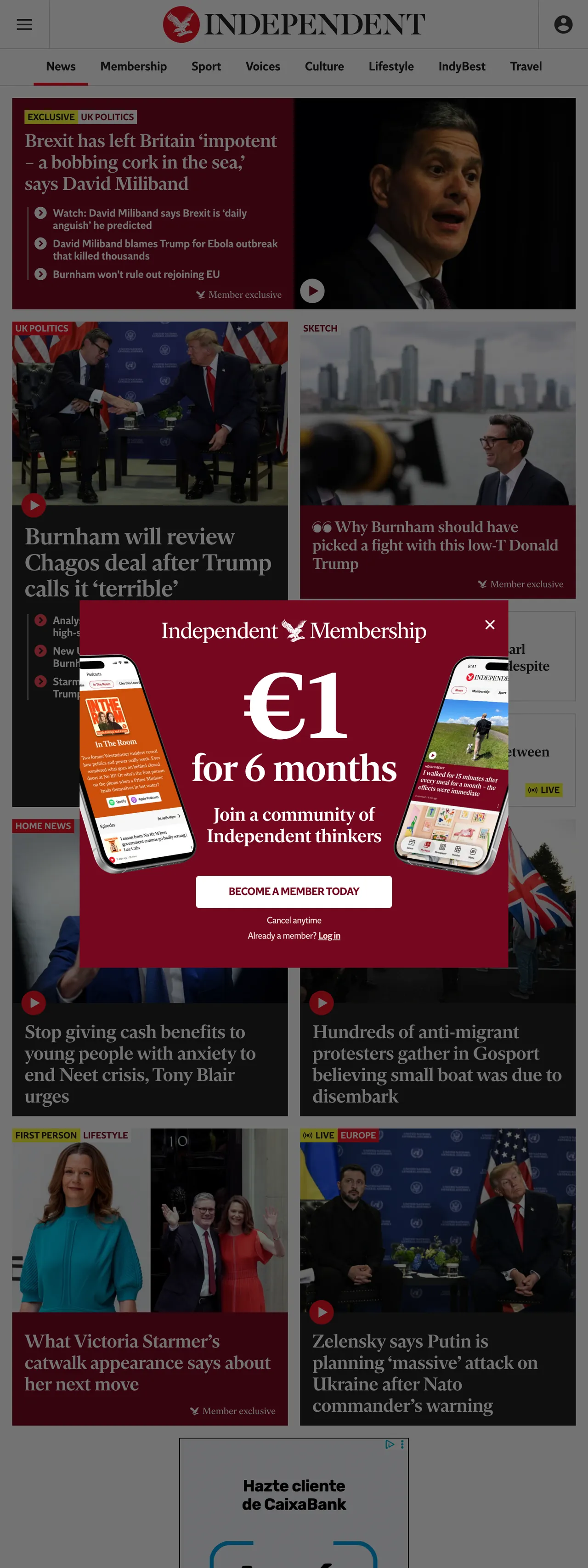 Screenshot of the The Independent front page
