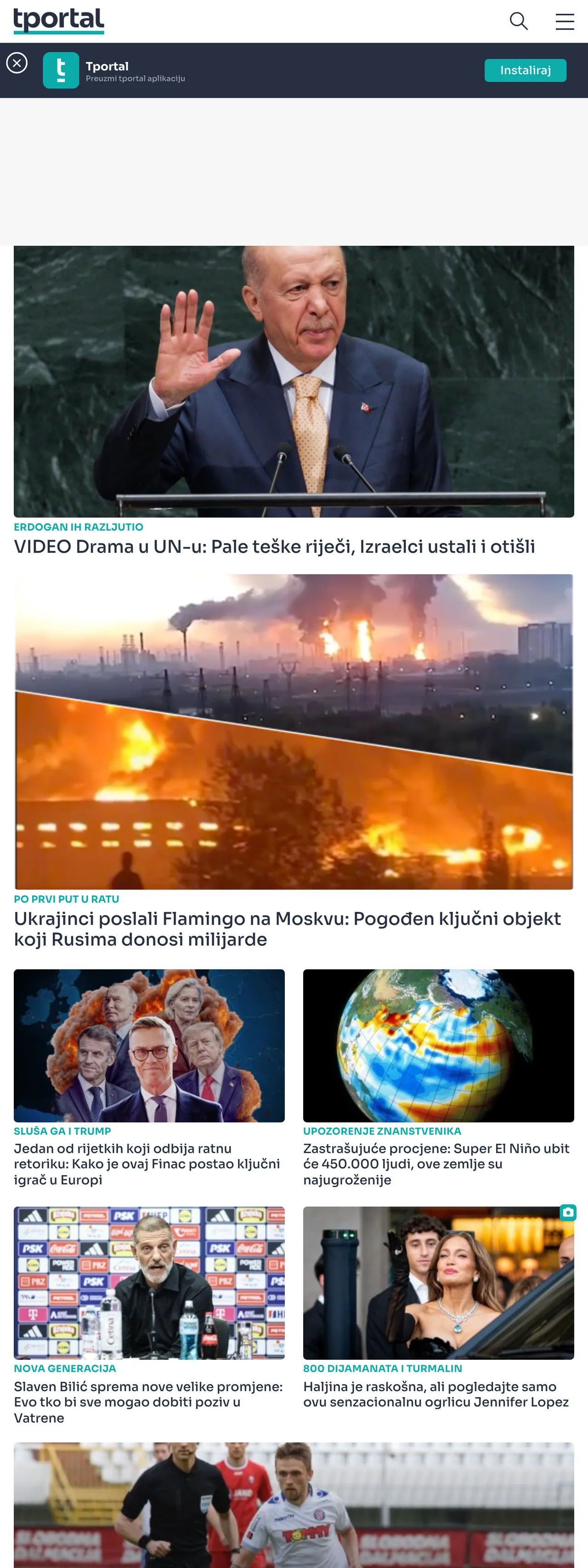 Screenshot of the tportal front page