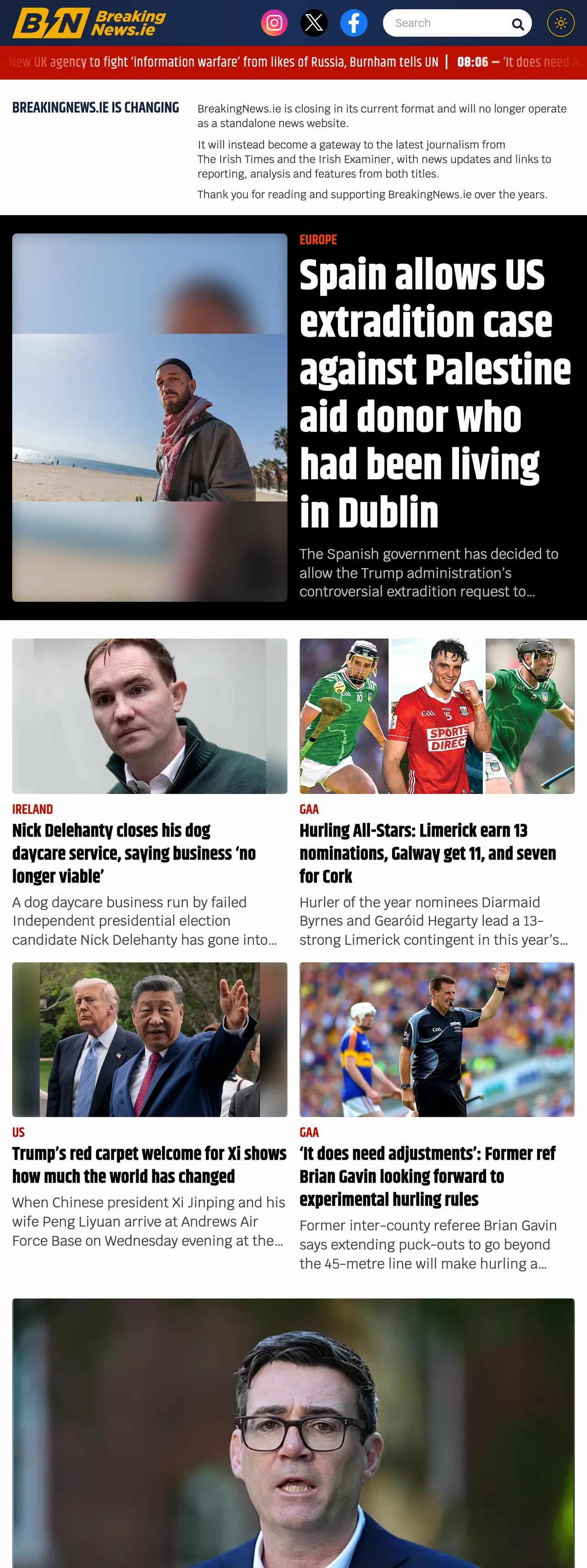 Screenshot of the BreakingNews.ie front page