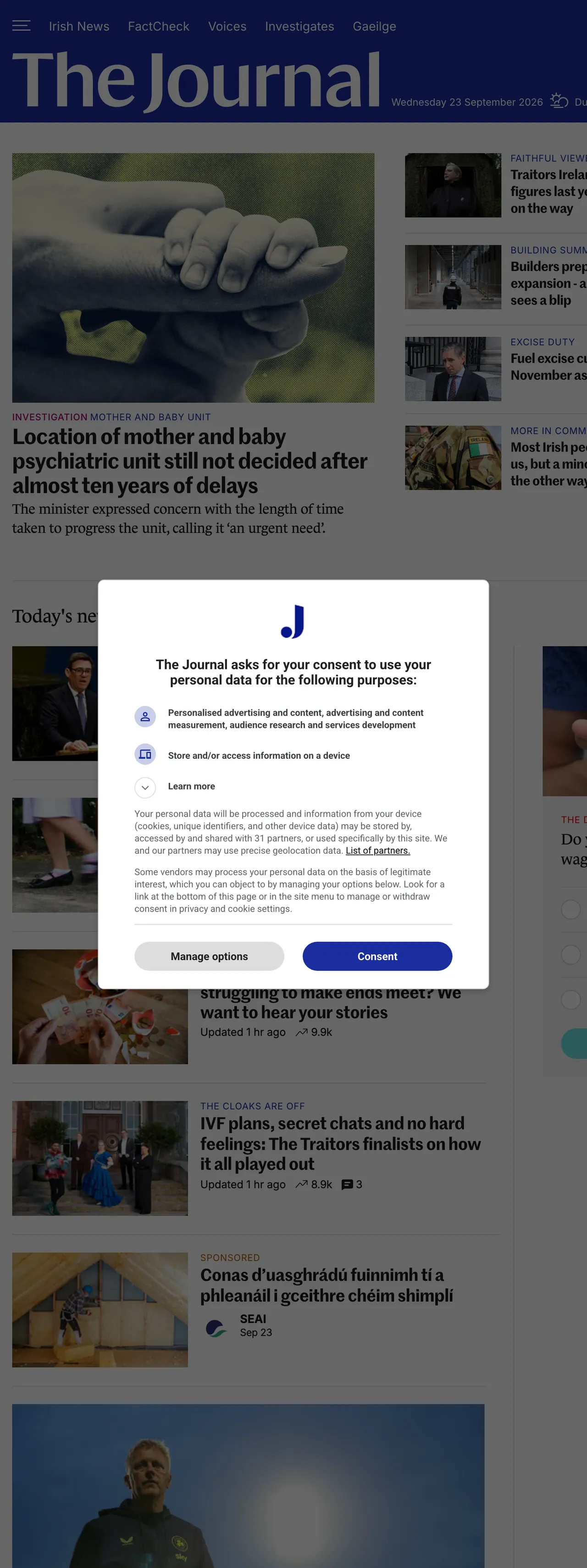 Screenshot of the TheJournal.ie front page
