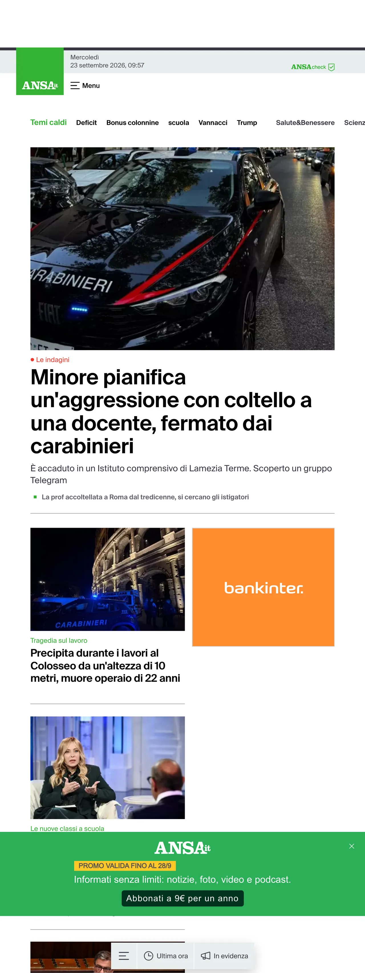 Screenshot of the ANSA front page