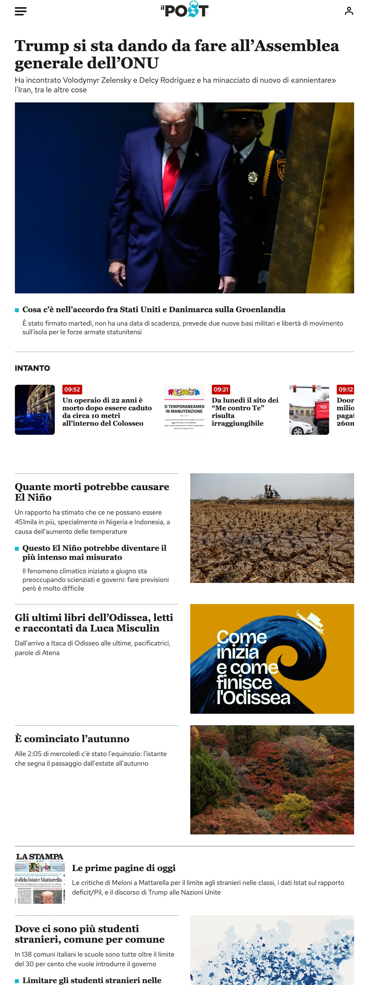 Screenshot of the Il Post front page