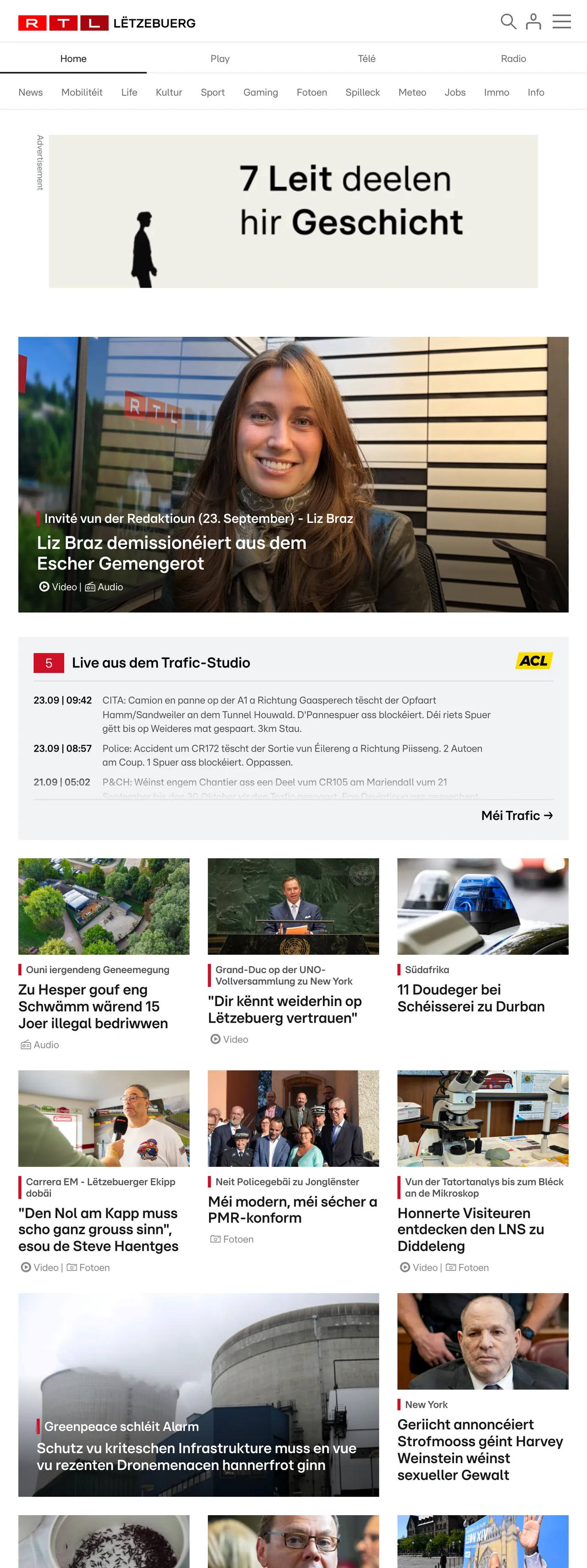 Screenshot of the RTL Lëtzebuerg front page