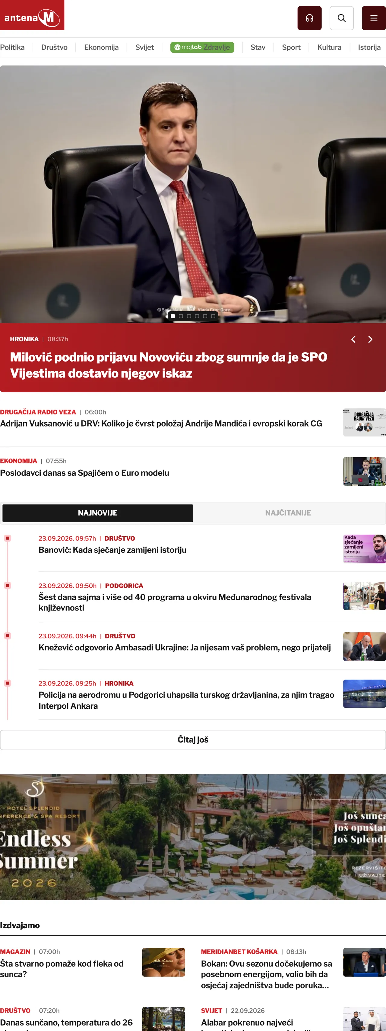 Screenshot of the Antena M front page