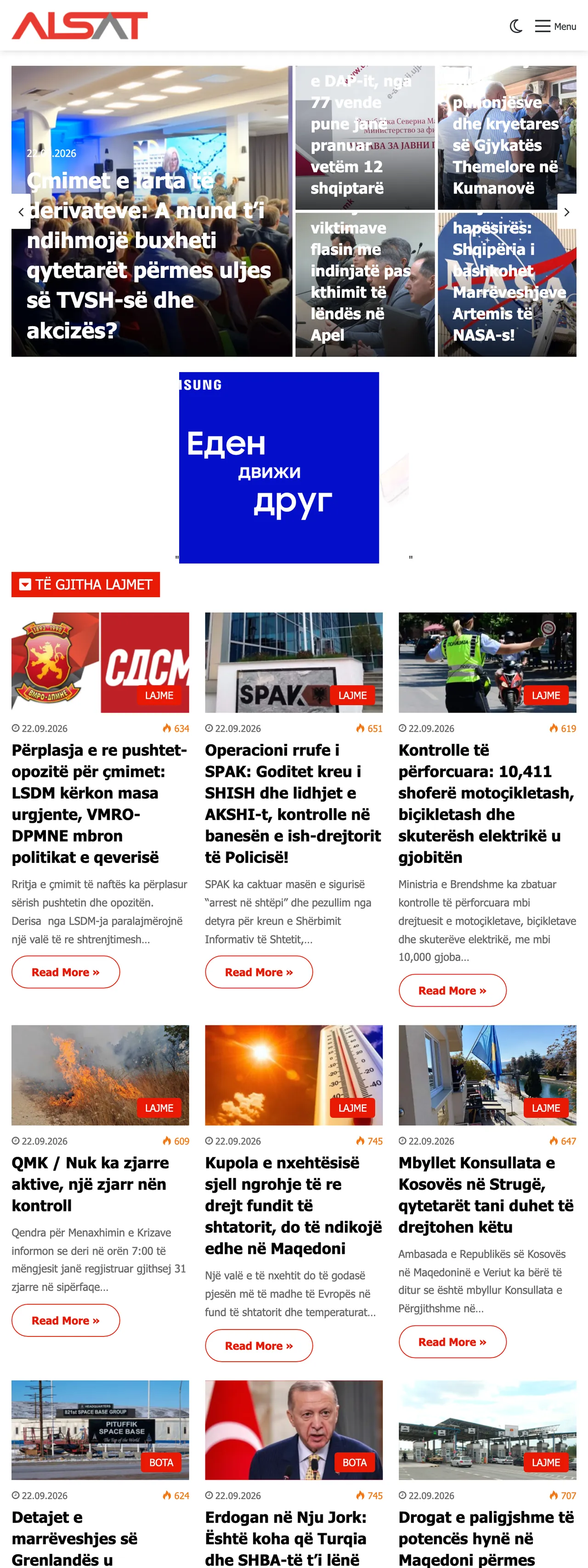 Screenshot of the ALSAT front page