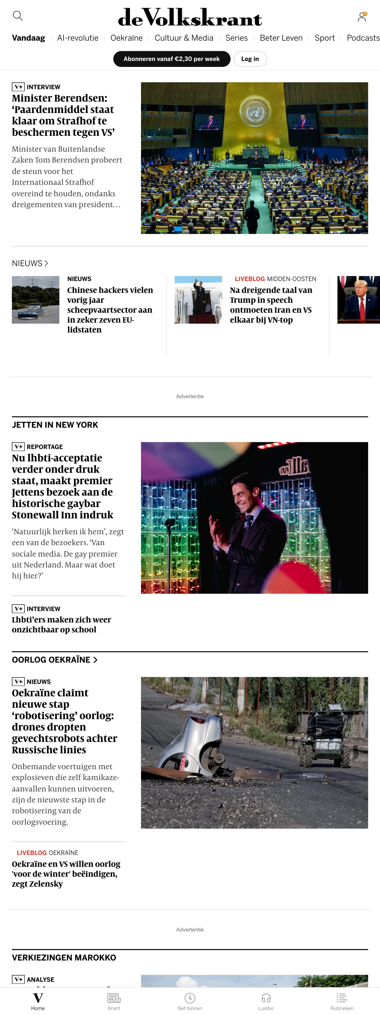 Screenshot of the de Volkskrant front page