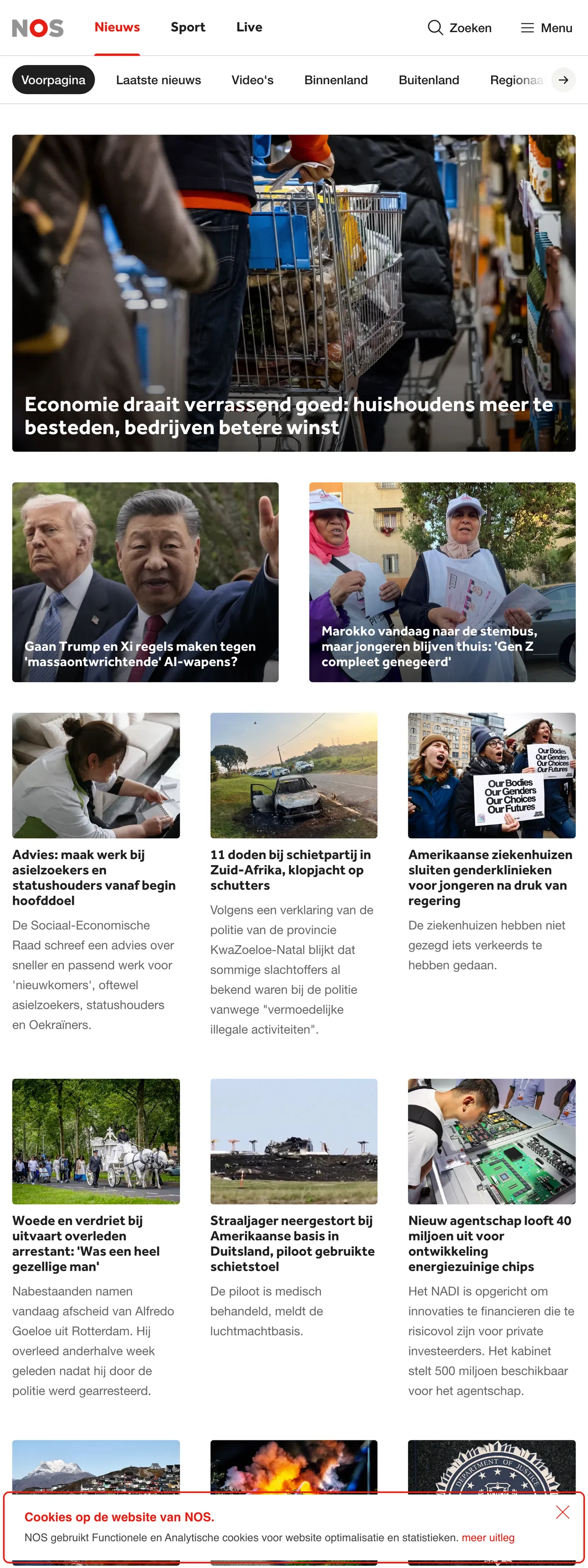 Screenshot of the NOS front page