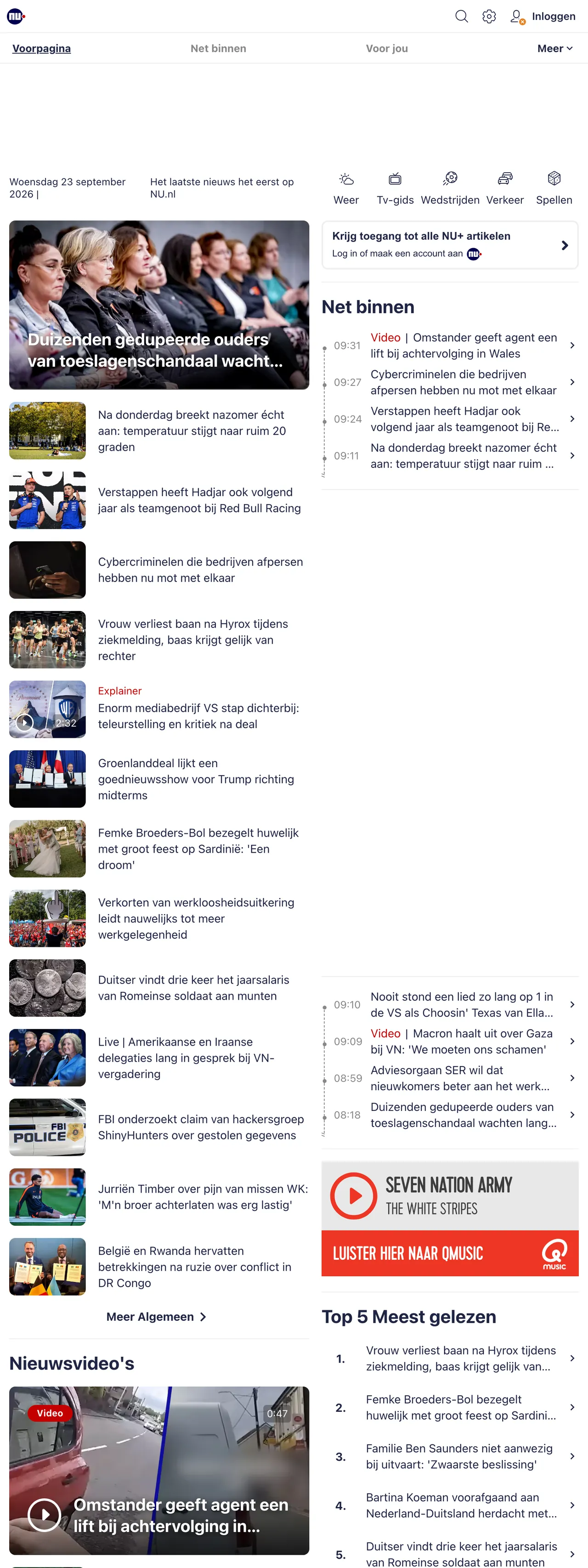 Screenshot of the NU.nl front page