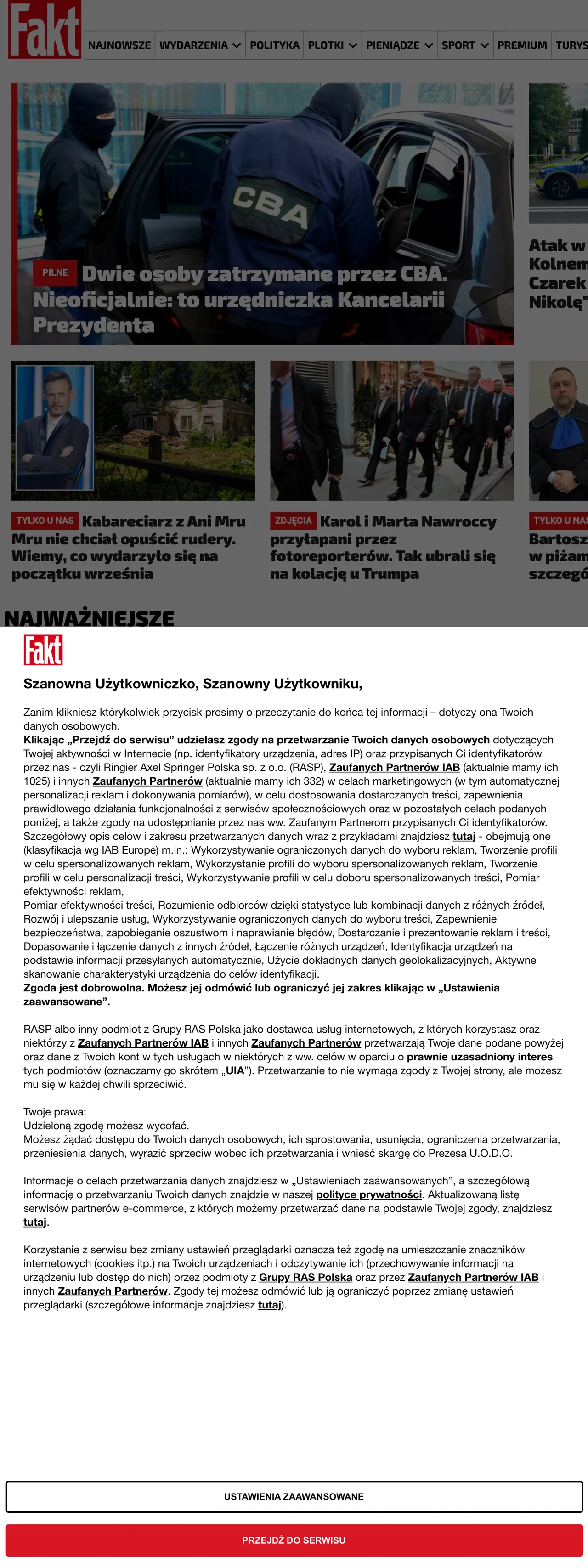 Screenshot of the Fakt front page